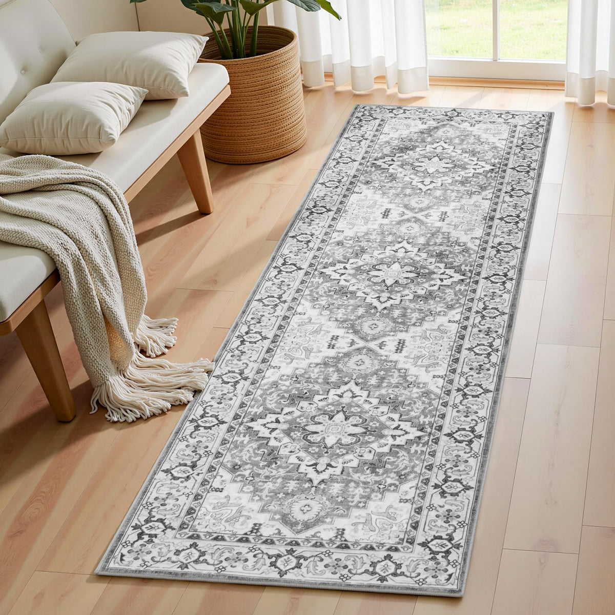 Lofus 5x7 Area Rugs for Living Room Bedroom, Soft Boho Carpet Floral Brown