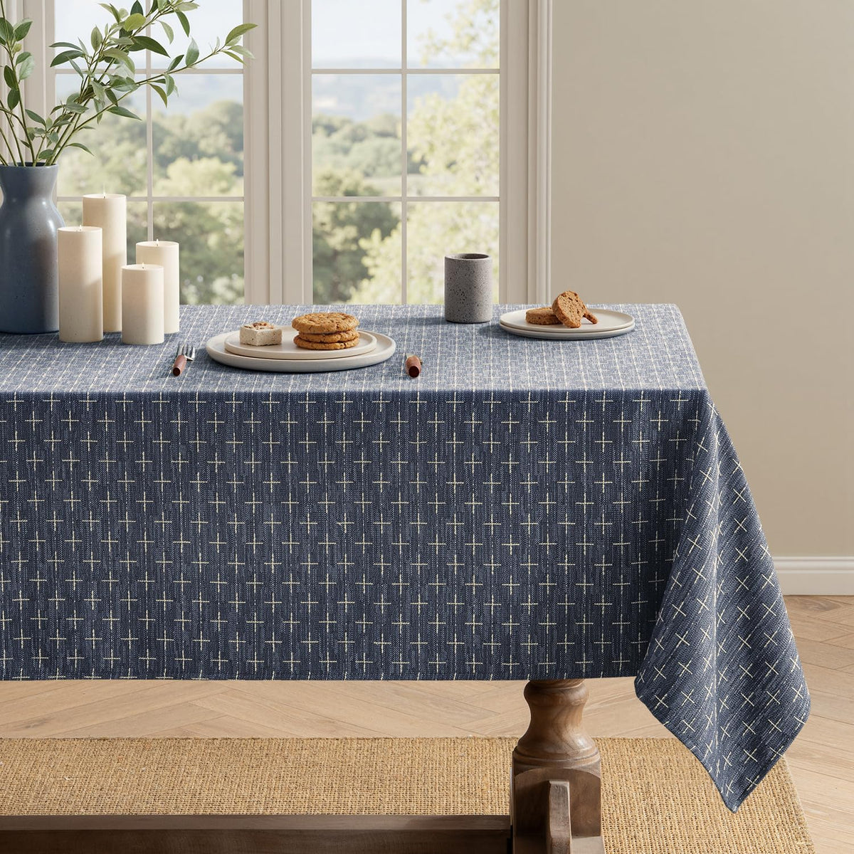 MIULEE Olive Green Rectangle Cross-Star Textured Table Cloth 60x84 Inch