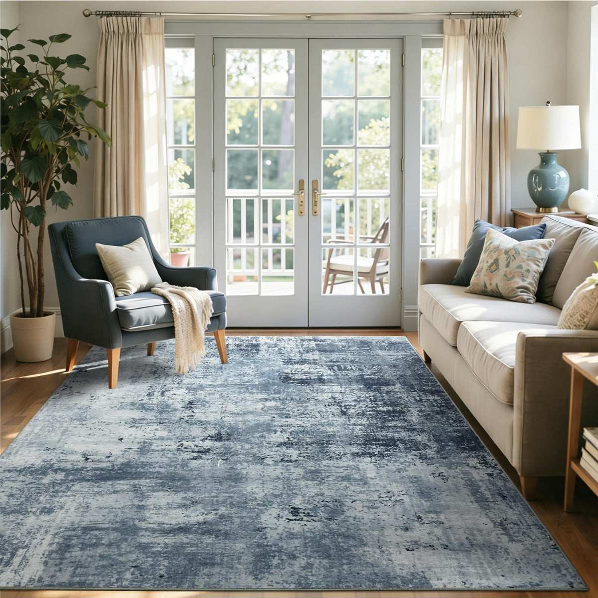 6x9 Ft Large Area Rugs for Living Room, Soft Non-Slip Washable Rugs Modern Abstract Pattern Carpet for Bedroom Indoor Floor Nursery Home Decor (Blue)