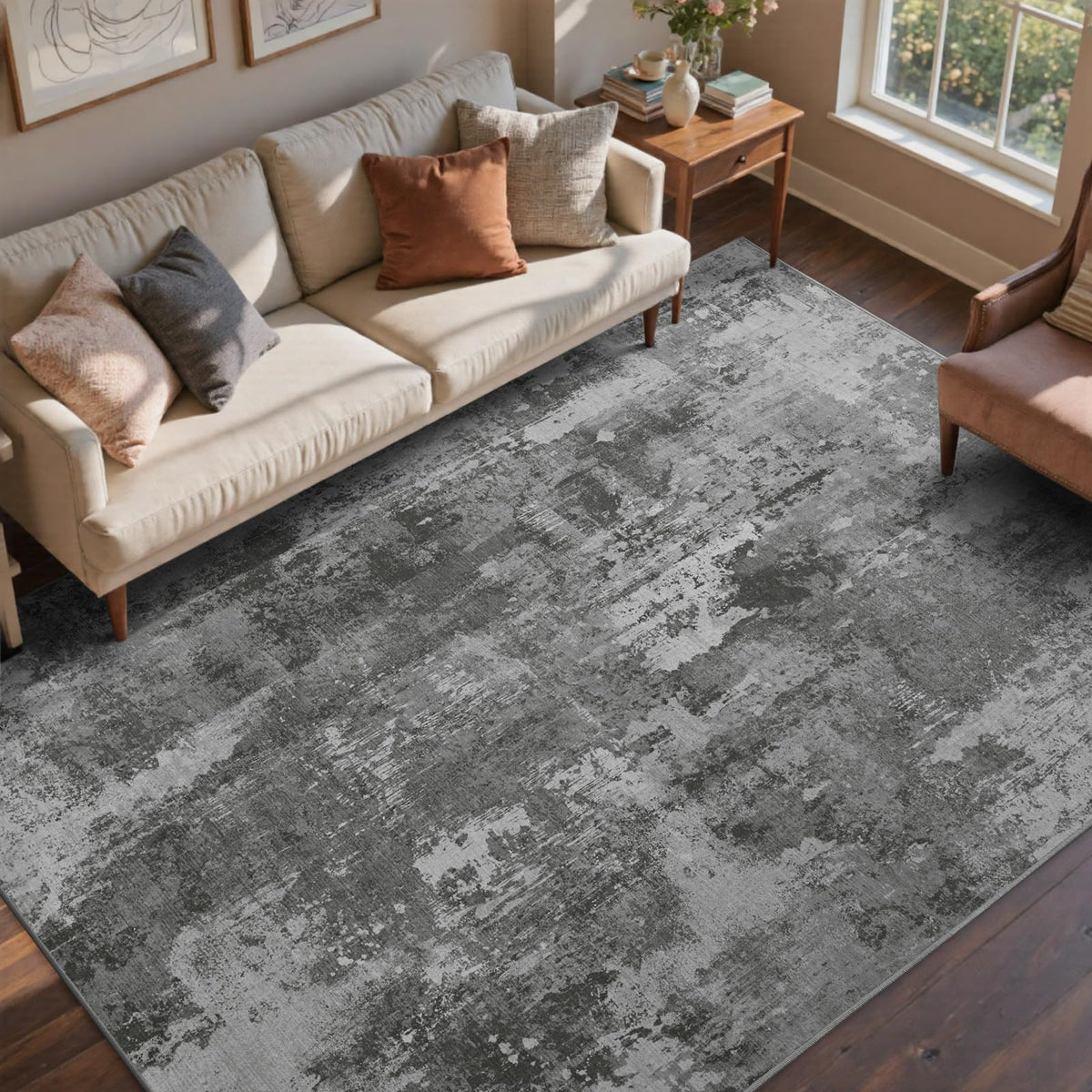 6x9 Ft Large Area Rugs for Living Room, Soft Non-Slip Washable Rugs Modern Abstract Pattern Carpet for Bedroom Indoor Floor Nursery Home Decor (Blue)