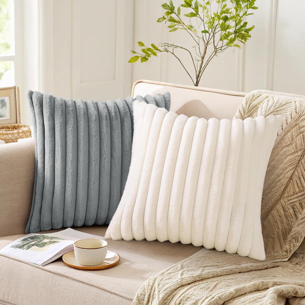 Pallene Faux Fur Decorative Throw Pillow Covers 18x18 Set of 2, Cream White