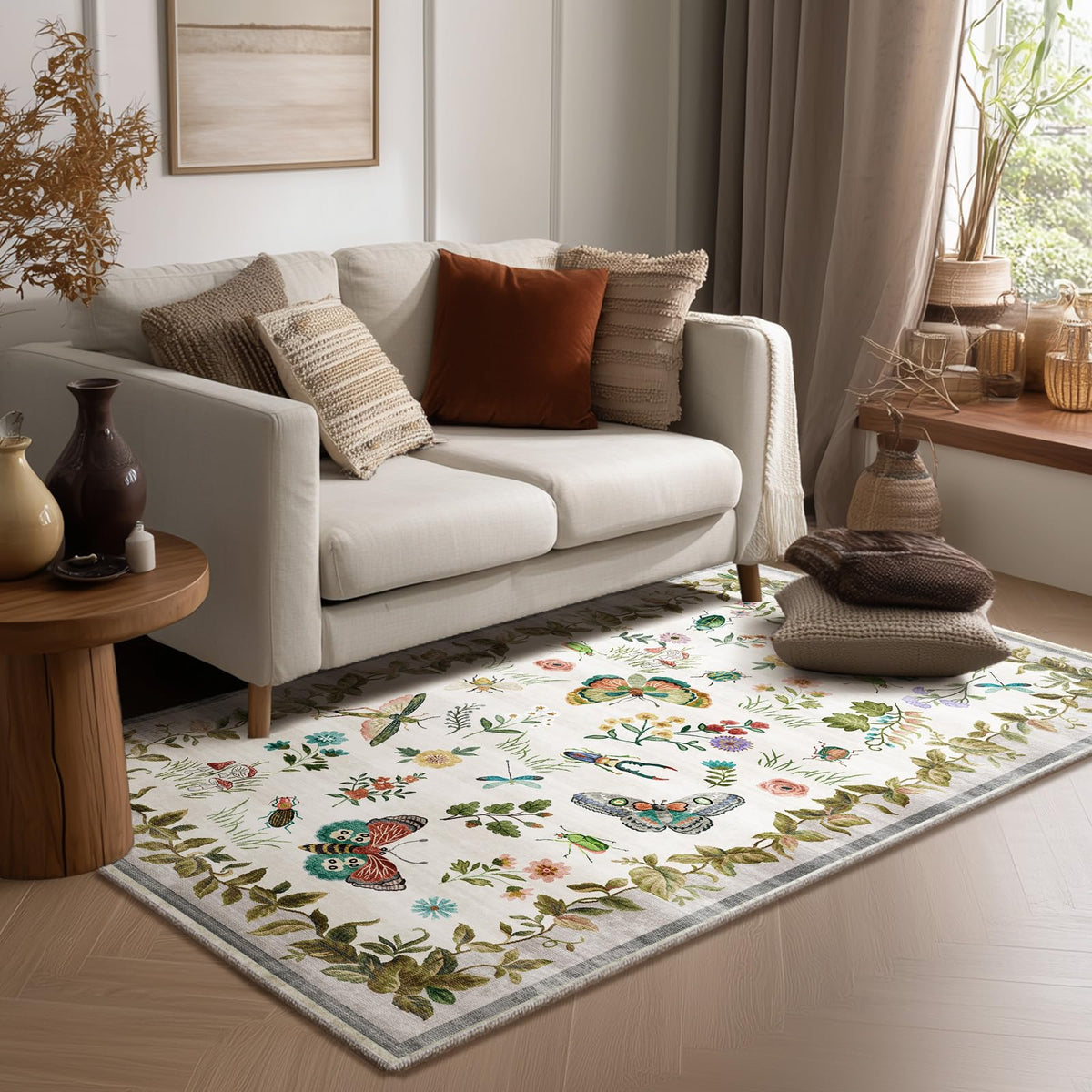 Washable Area Rugs for Living Room: 9x12 Area Rug for Bedroom Vintage Stain Resistant Non Slip Low Pile Lightweight Soft Carpet for Kitchen Dining Room Farmhouse Kids Room Nursery