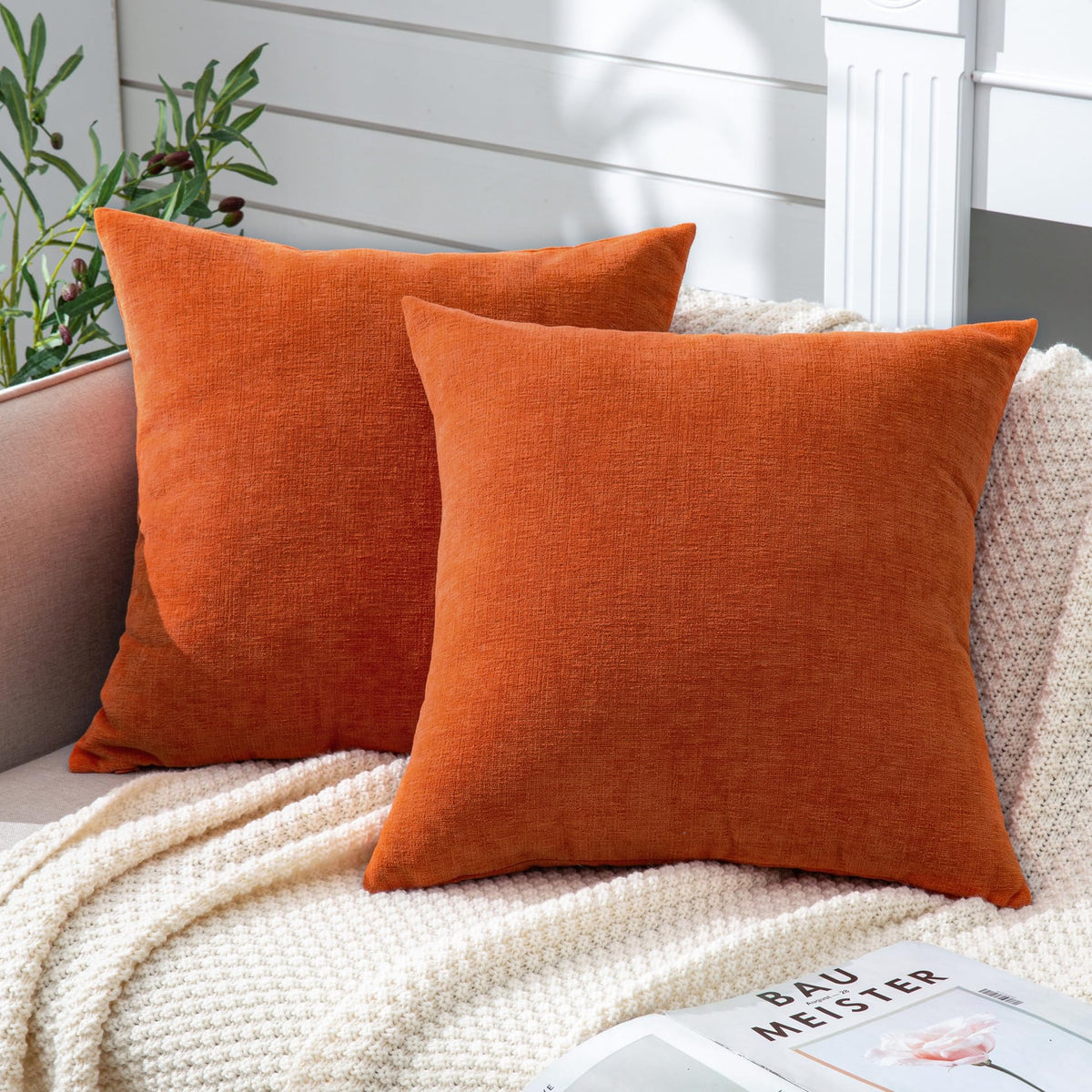 GAWAMAY Decorative Throw Pillow Covers 16x16 Inch Set of 2, Super Soft Chenille Square Pillows Farmhouse Fall Pillowcase for Living Room Bedroom Sofa Couch Cushion Cover Navy Blue 40x40cm