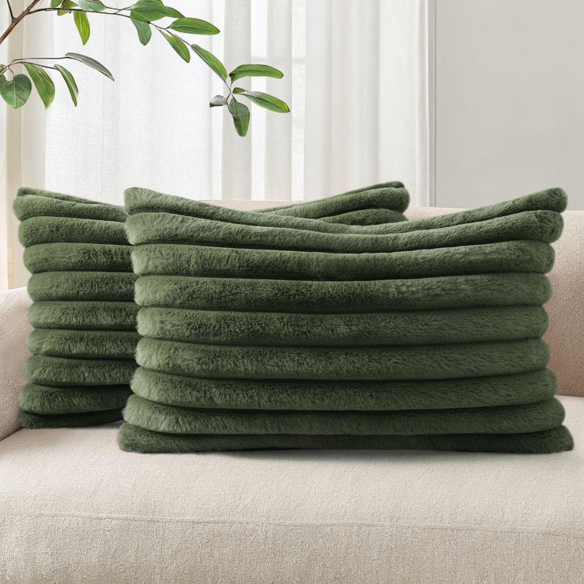 Pallene Faux Fur Decorative Throw Pillow Covers 18x18 Set of 2, Cream White