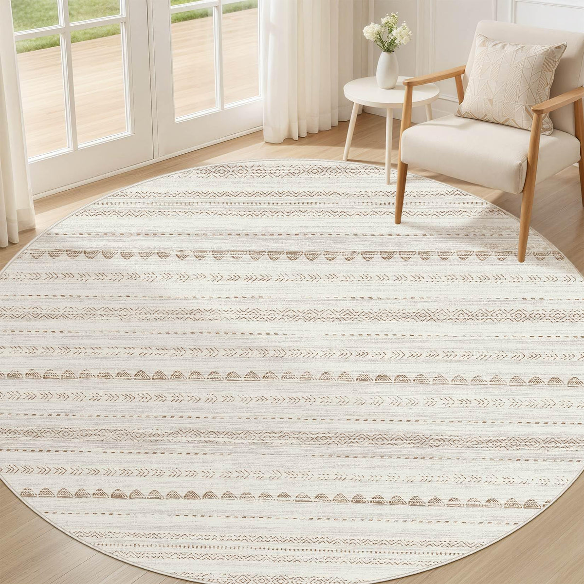Nakagishi Boho 5x7 Area Rug Living Room Rugs Machine Washable Beige/Brown