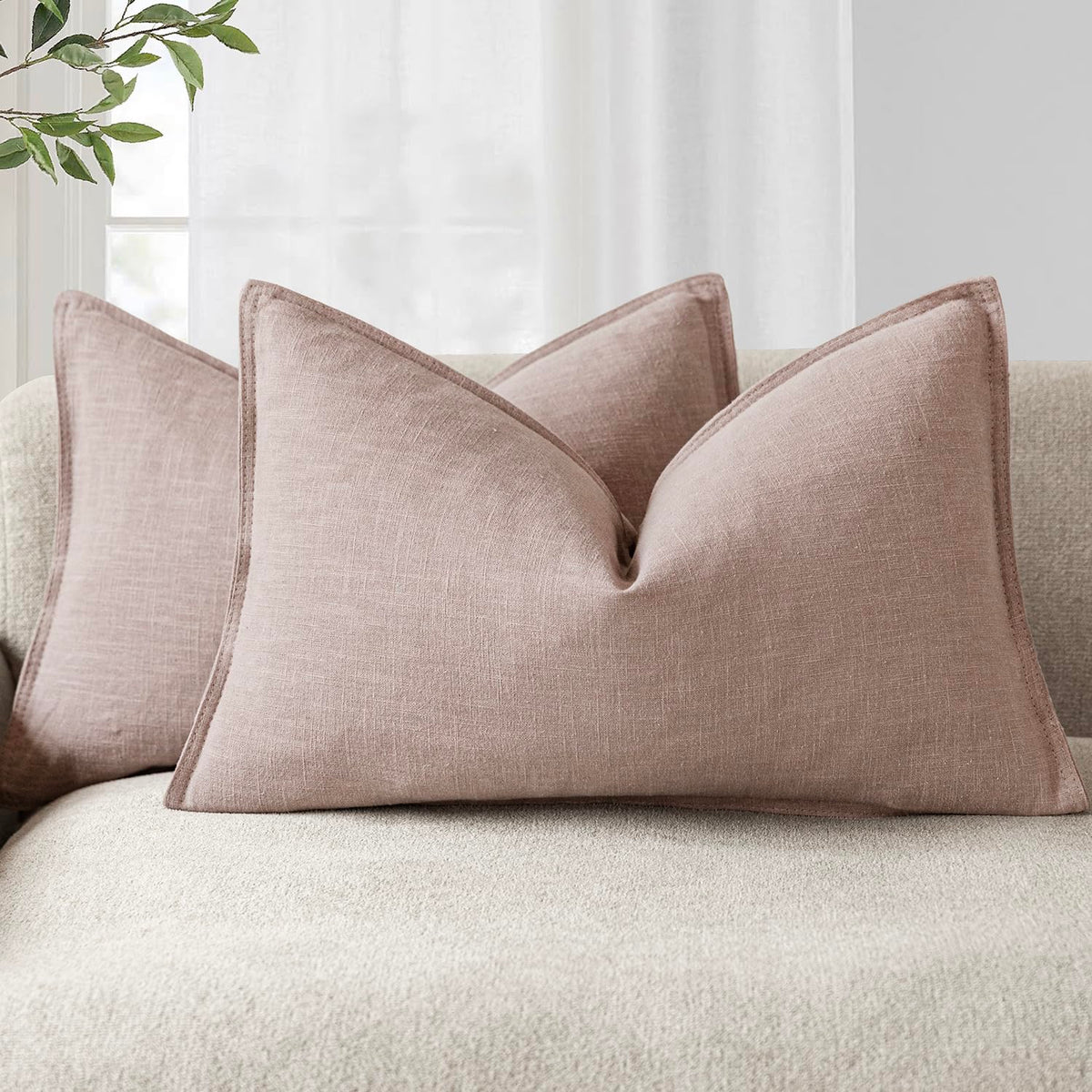 Foindtower Linen Solid Decorative Throw Pillow Covers 18x18 Natural Beige