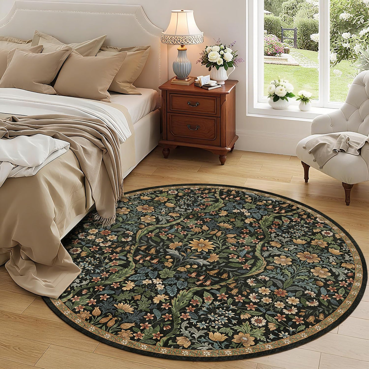 Floral Area Rug 5x7 Botanical Washable Carpet for Living Room