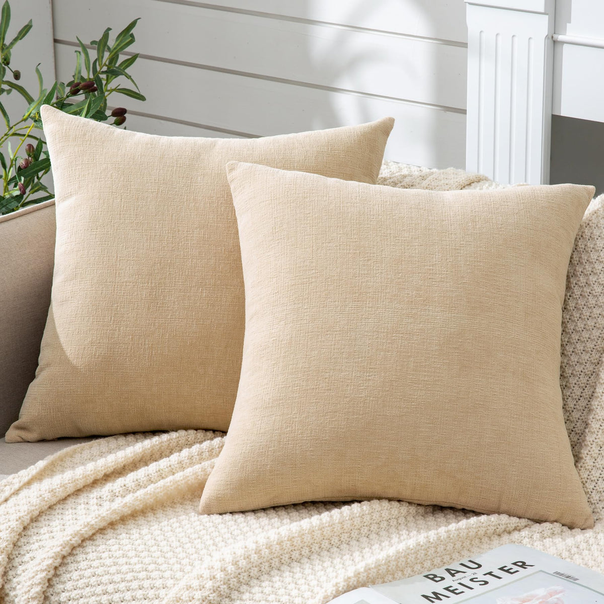 GAWAMAY Decorative Throw Pillow Covers 16x16 Inch Set of 2, Super Soft Chenille Square Pillows Farmhouse Fall Pillowcase for Living Room Bedroom Sofa Couch Cushion Cover Navy Blue 40x40cm