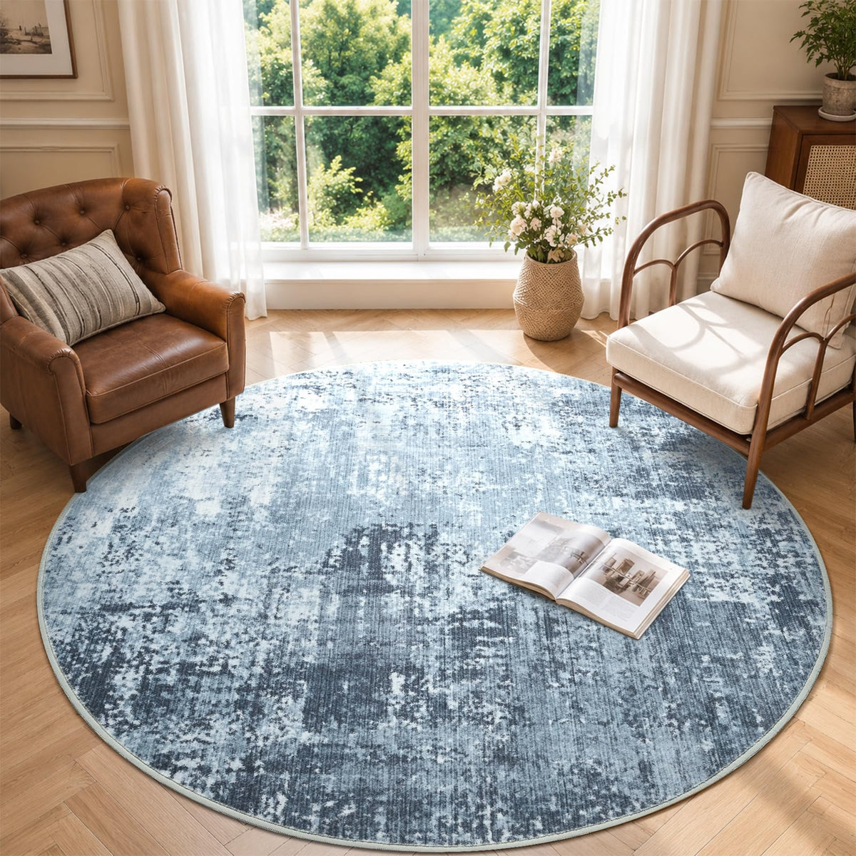 6x9 Ft Large Area Rugs for Living Room, Soft Non-Slip Washable Rugs Modern Abstract Pattern Carpet for Bedroom Indoor Floor Nursery Home Decor (Blue)