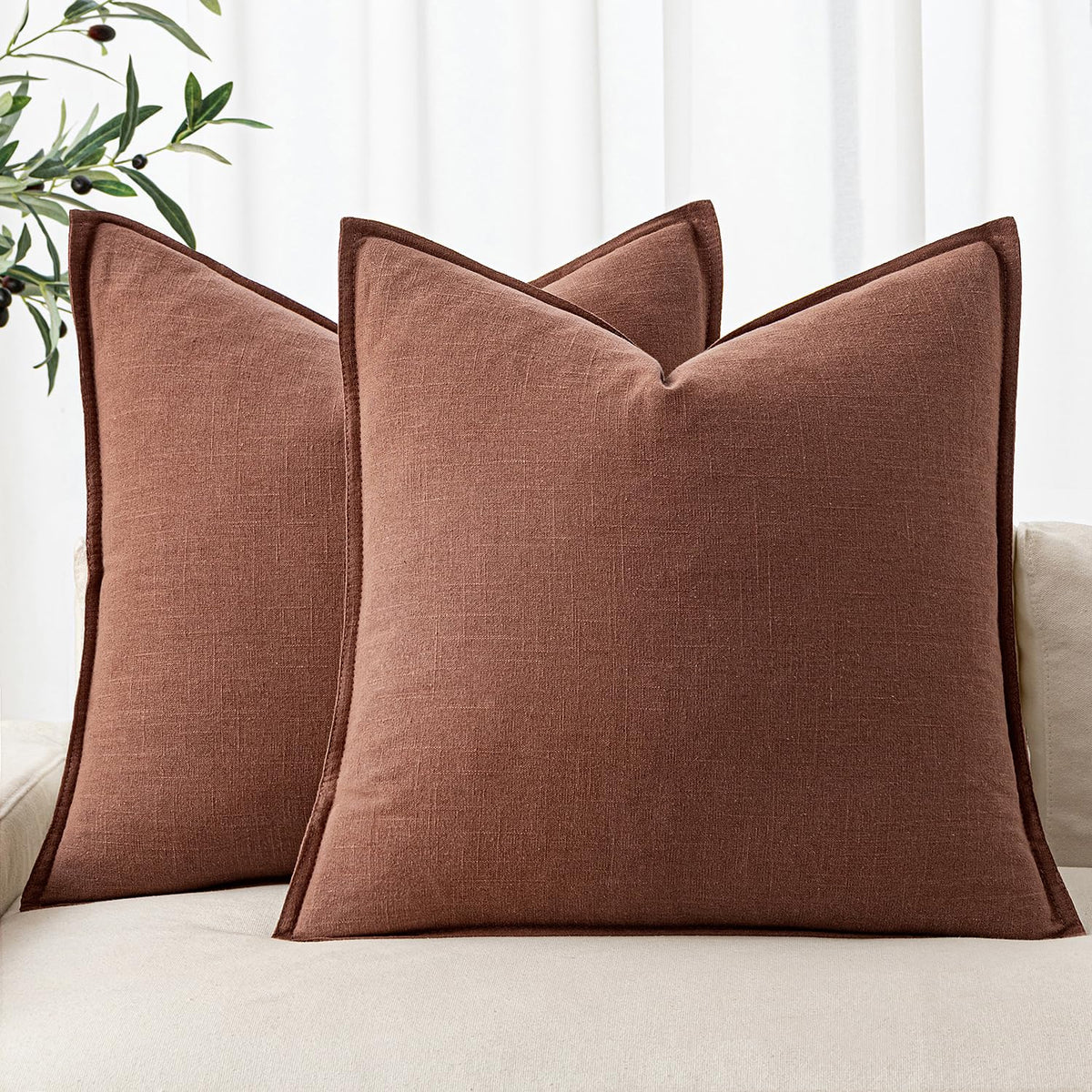 MIULEE Decorative Linen Euro Sham Pillow Covers 24x24 Natural Beige