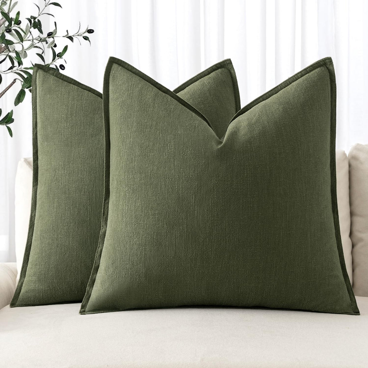 MIULEE Decorative Linen Euro Sham Pillow Covers 24x24 Natural Beige