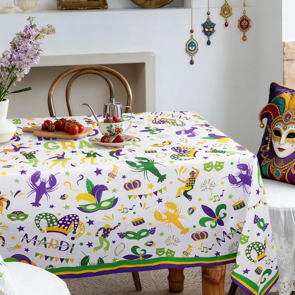 Fall Thanksgiving Double Border Decoration Tablecloth, Turkey & Pumpkin Harvest Tablecloths, Waterproof Table Cover for Dinner Kitchen Party Holiday Decorations Oval 54 x 72 Inch