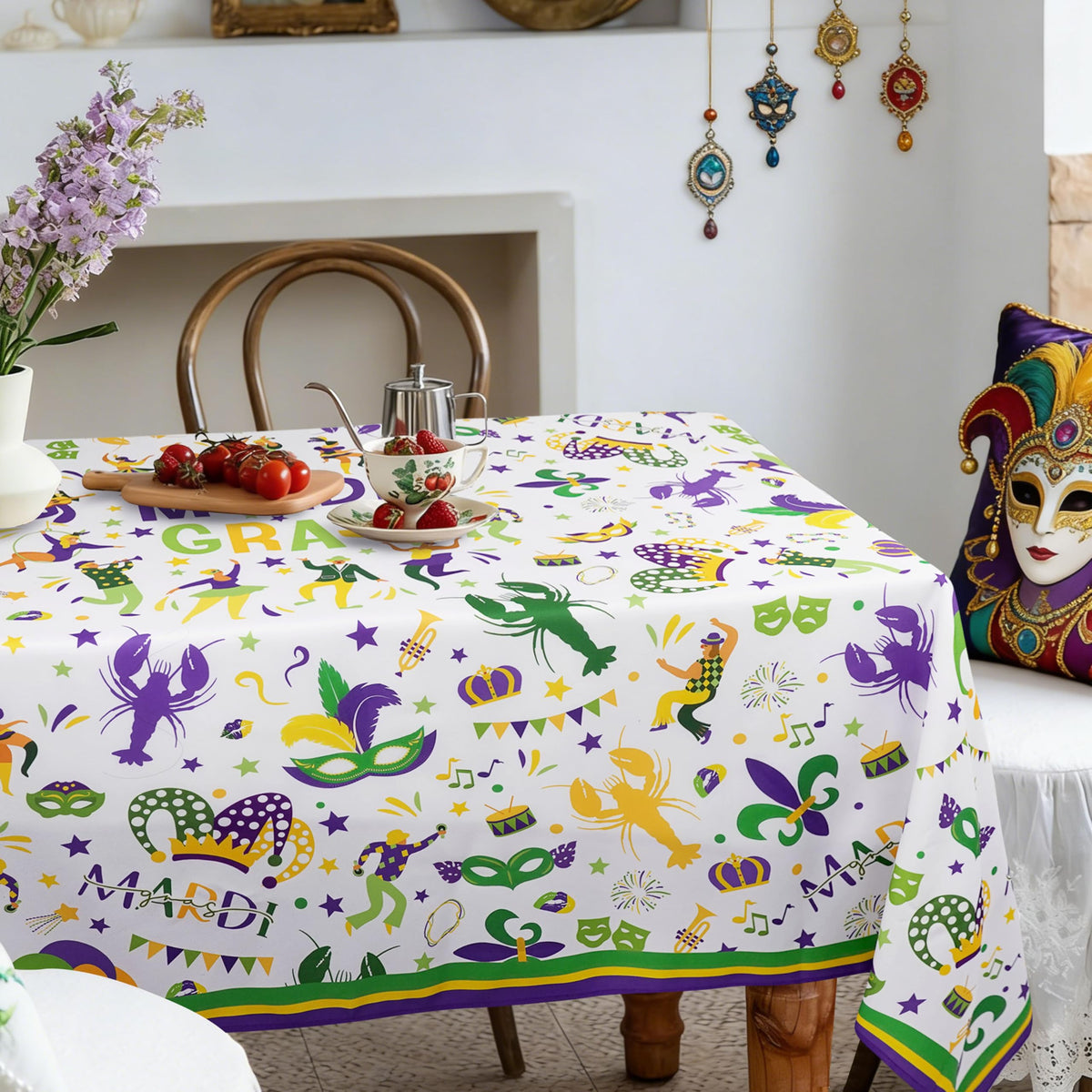 Fall Thanksgiving Double Border Decoration Tablecloth, Turkey & Pumpkin Harvest Tablecloths, Waterproof Table Cover for Dinner Kitchen Party Holiday Decorations Oval 54 x 72 Inch