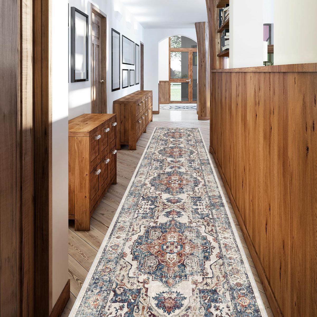 Hallway Washable Runner Rug - 2x10 Kitchen Rugs Entryway Rug Runner Vintage Soft Floor Mat Non Slip Indoor Farmhouse Carpet for Bathroom Living Room Bedroom (2 X 10, Beige)