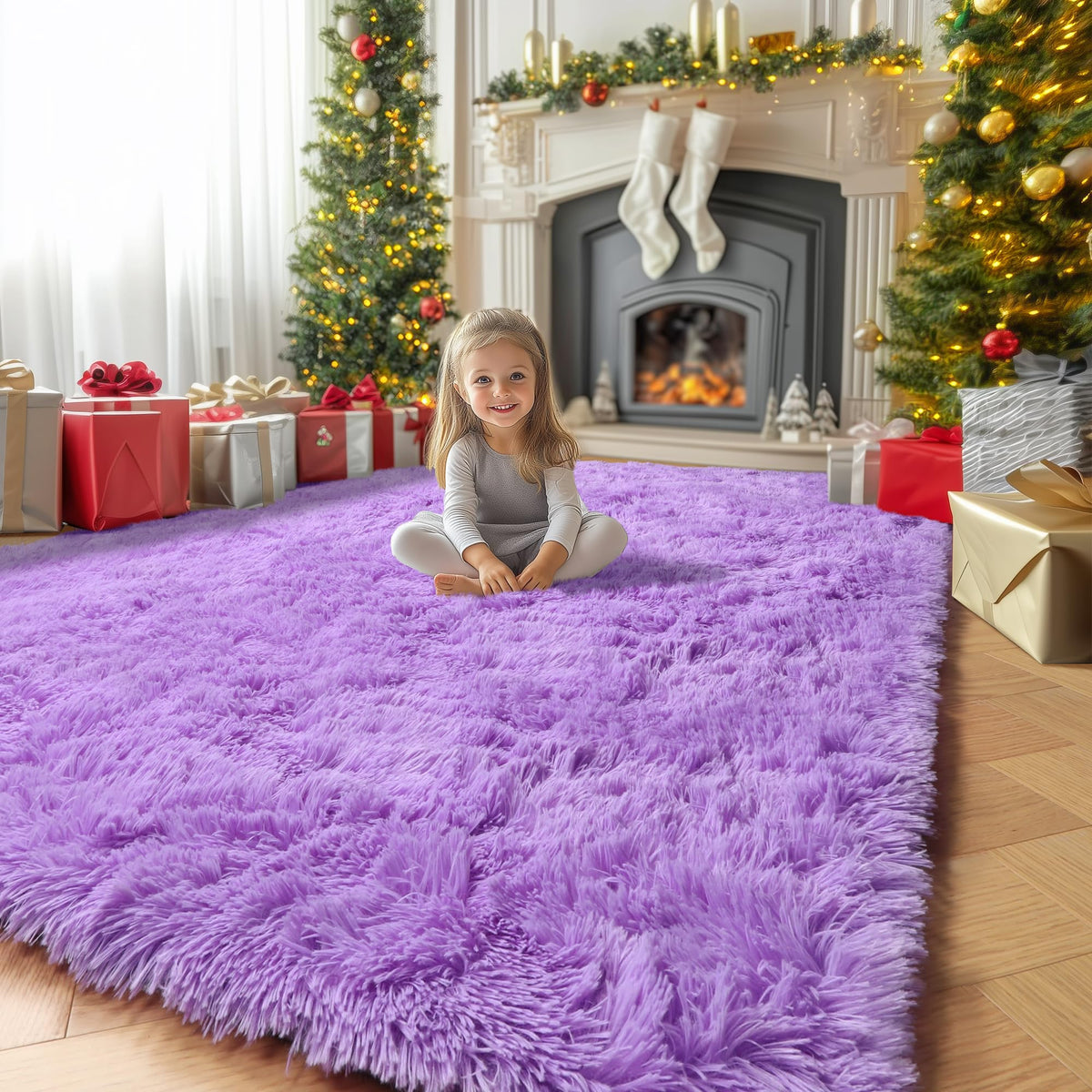 Amdrebio Grass Green Fluffy Area Rug 4x6 for Bedroom Classroom Living Room
