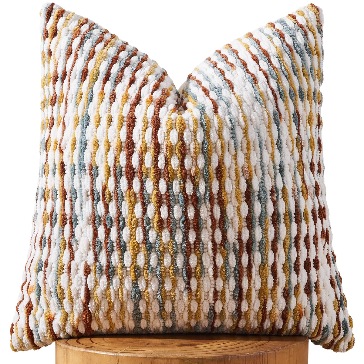 AmHoo Set of 2 Boho Chenille Pillow Cover Decorative Tufted Pillowcase for Couch Bed Sofa Bedroom Living Room Modern 18 x 18-Inch Brown