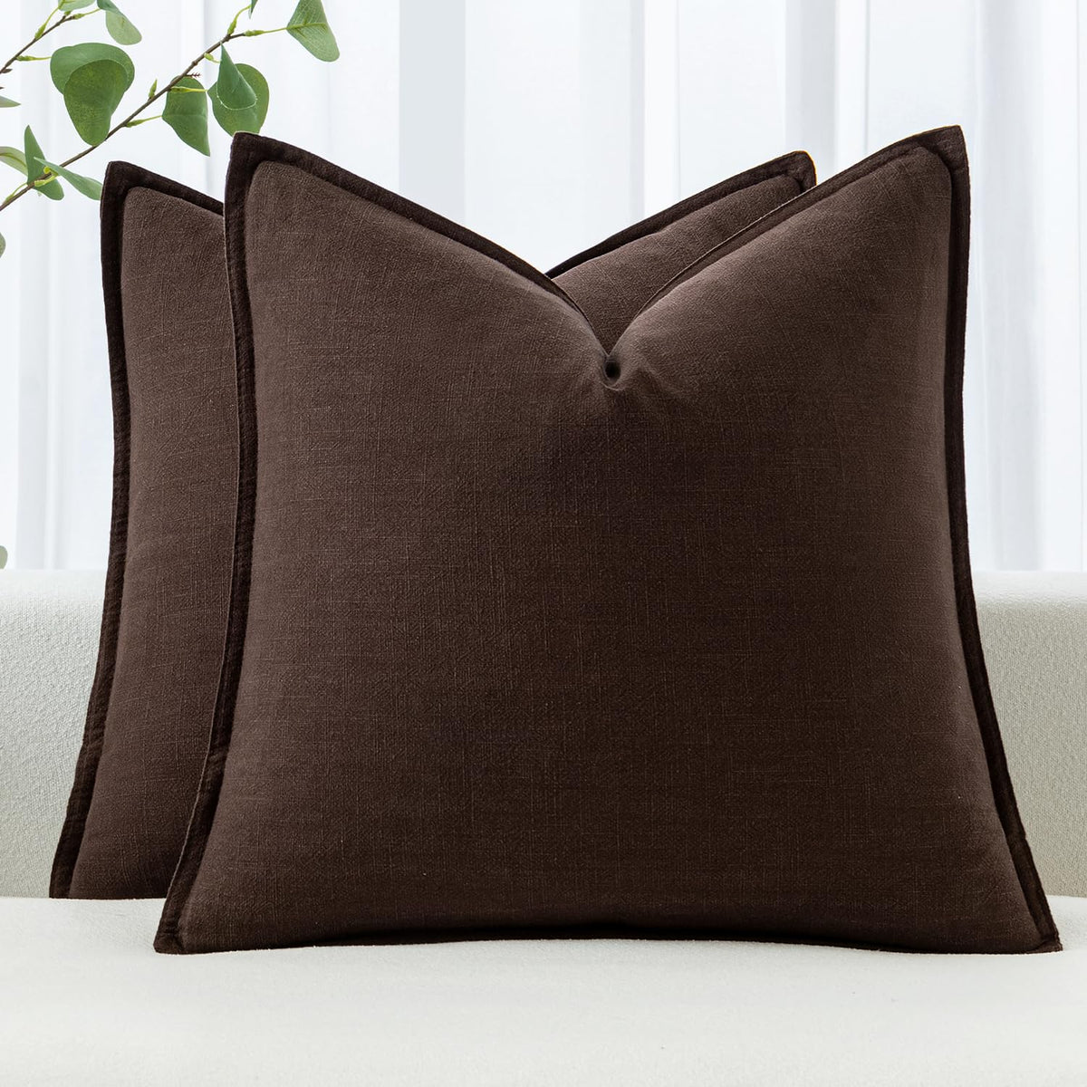 MIULEE Decorative Linen Euro Sham Pillow Covers 24x24 Natural Beige