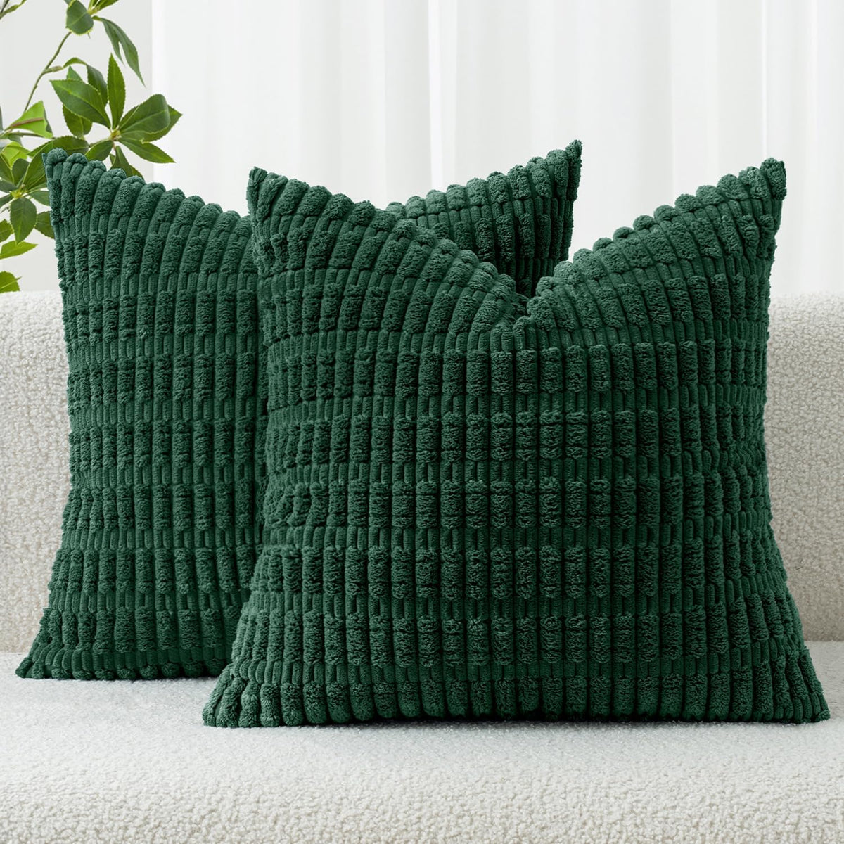 MIULEE Corduroy Decorative Throw Pillow Covers 18x18 Cream White Pack of 2