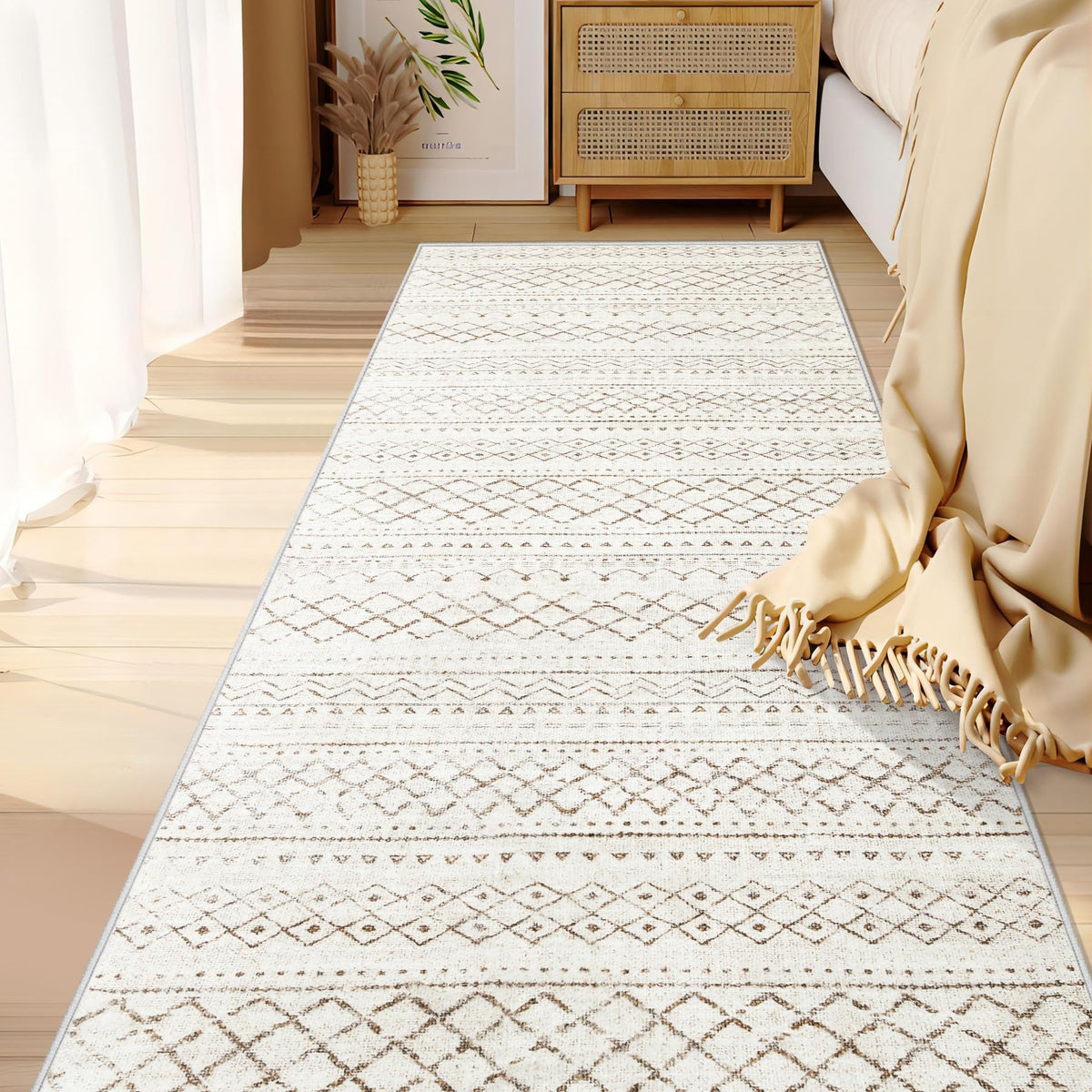 Area Rug for Living Room 6x9: Large Washable Boho Moroccan Rugs Geometric Neutral Rug, Non-Slip Foldable Morden Farmhouse Indoor Floor Carpet for Bedroom Dining Table Home(Brown Green,6'x9')