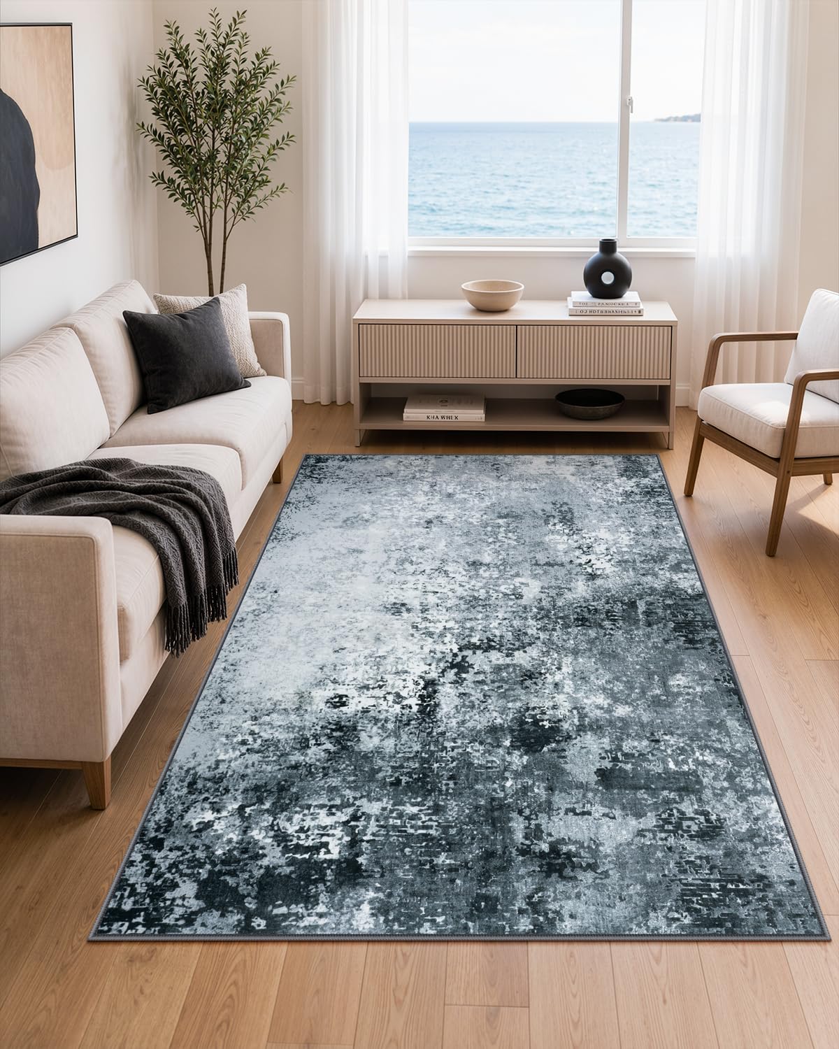 Lahome Modern Abstract Washable 5x7 Area Rugs for Living Room, Colorful Soft Bedroom Rug Low Pile Non Slip,Stain Resistance Dining Room Carpet for Nursery Office Entrance Home Office Decor