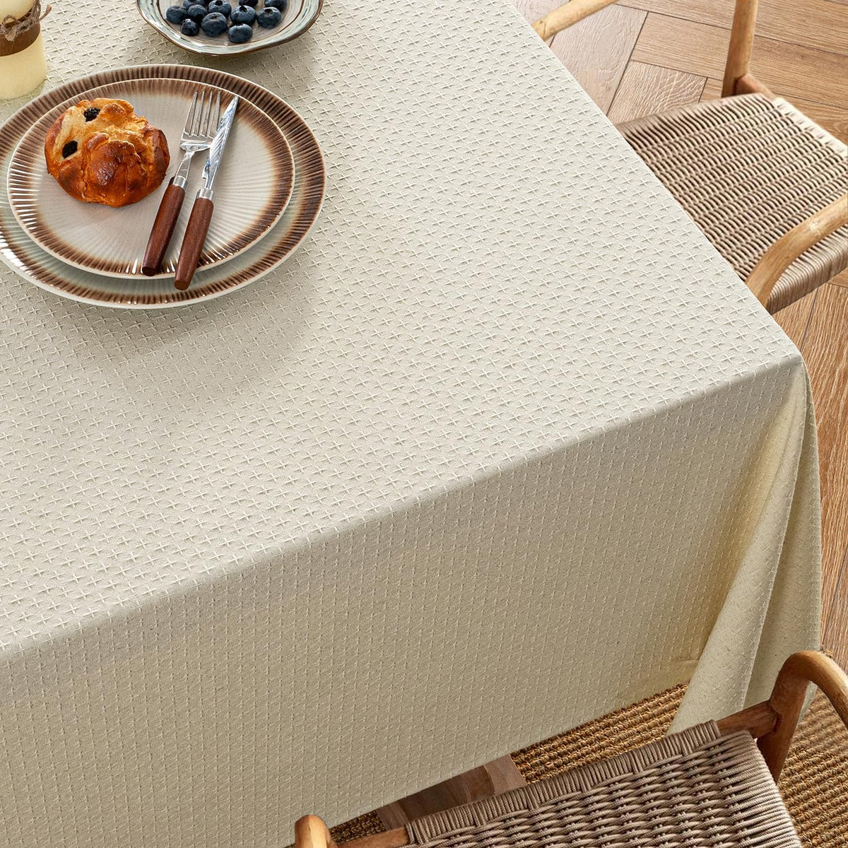 MIULEE Natural Beige Linen Rectangle Tablecloth 52x70 Inch