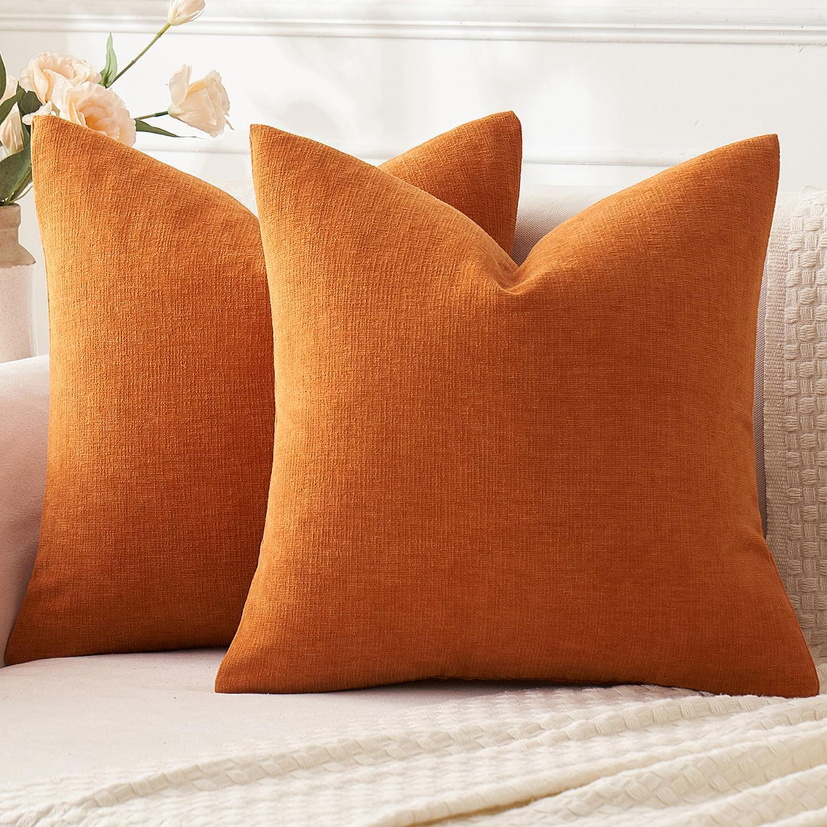 MIULEE Olive Green Chenille Couch Throw Pillow Covers, 18x18