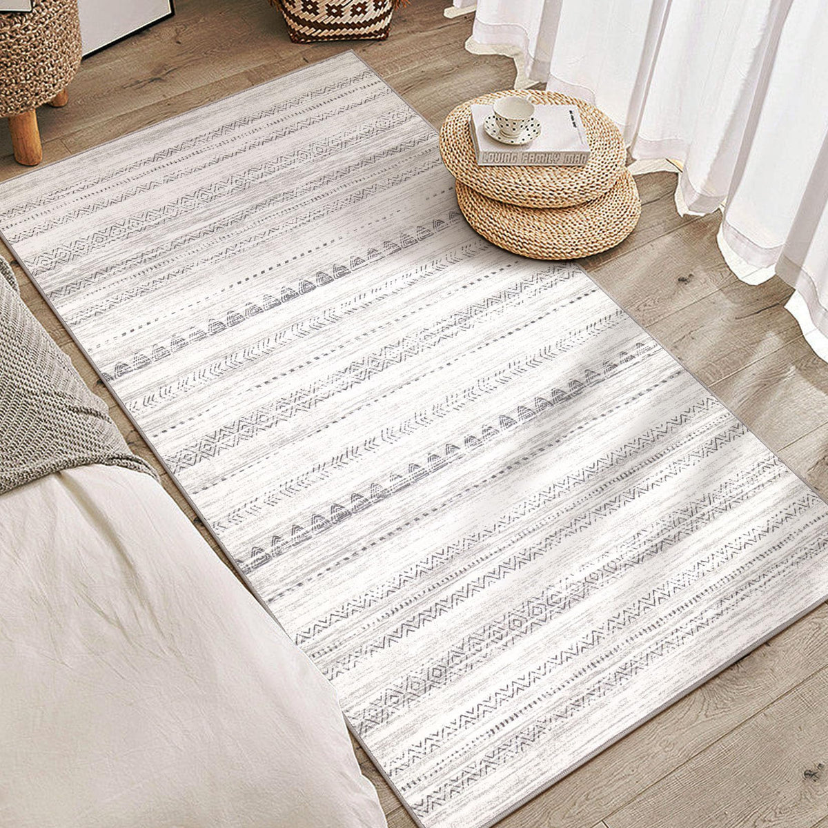 Nakagishi Boho 5x7 Area Rug Living Room Rugs Machine Washable Beige/Brown