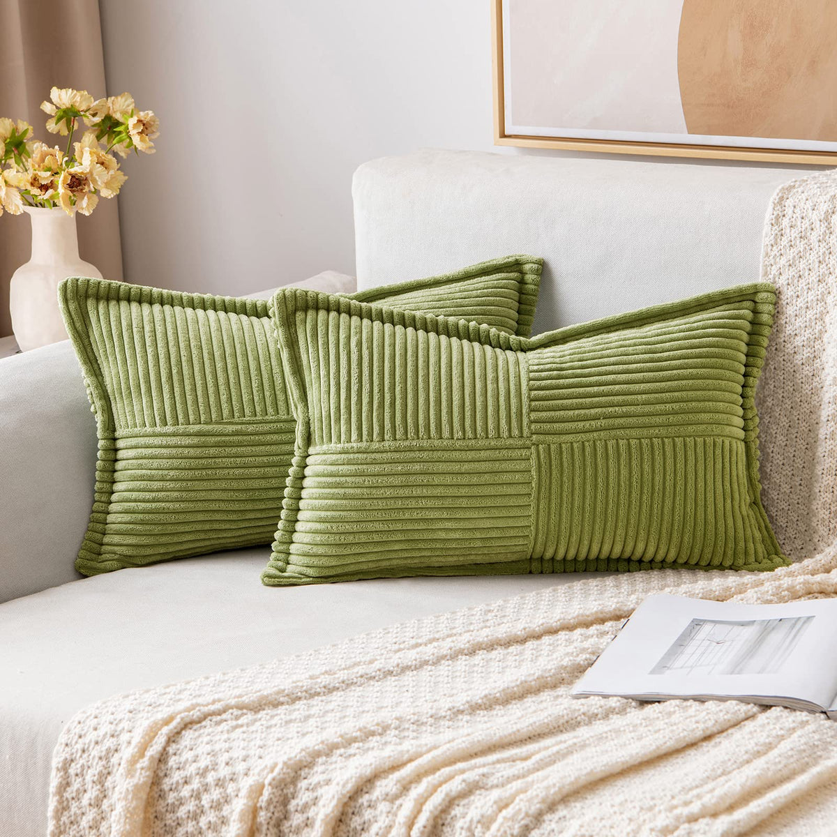 MIULEE Decorative Throw Pillow Covers for Couch 18x18 Inch Beige 2 Pack