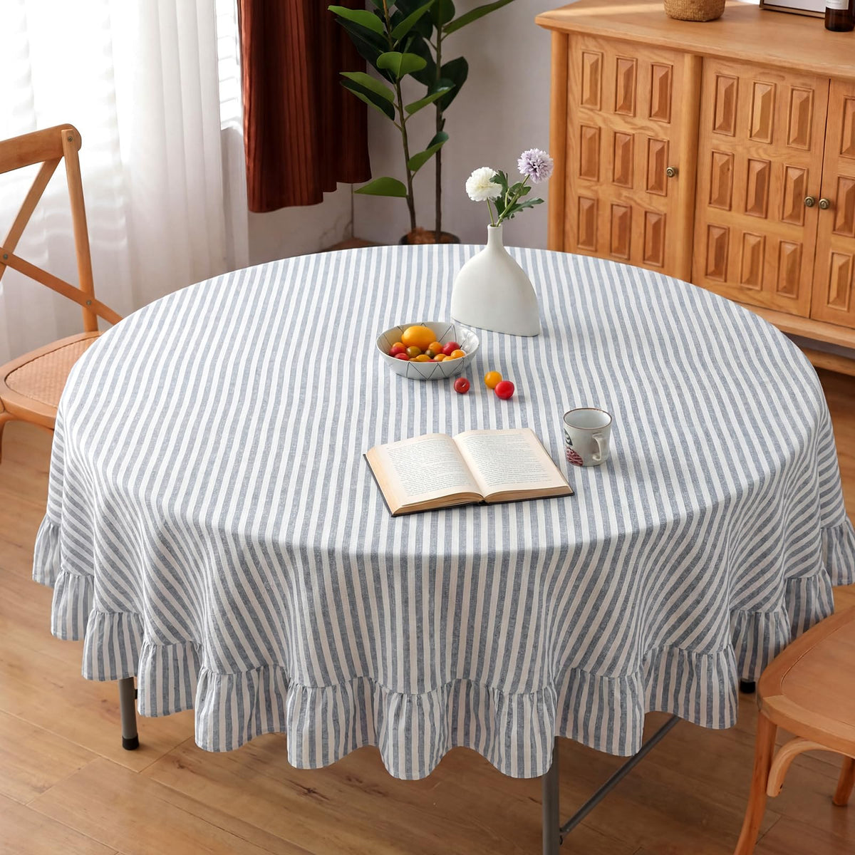 Boao Cotton Striped Tablecloth Rectangle 52" X 70" Beige White