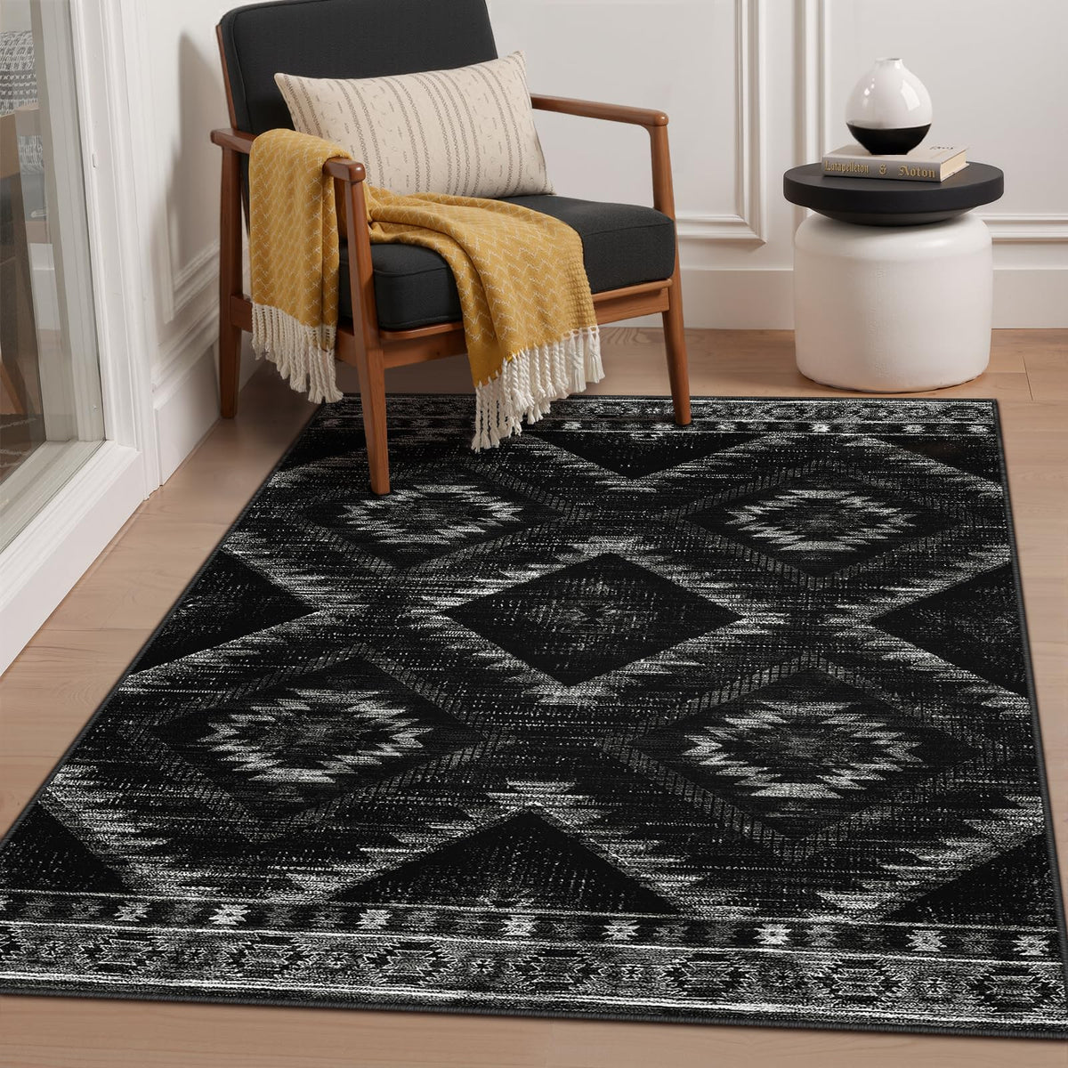 BESTSWEETIE 5'x7' Washable Area Rug for Living Room Bedroom Black