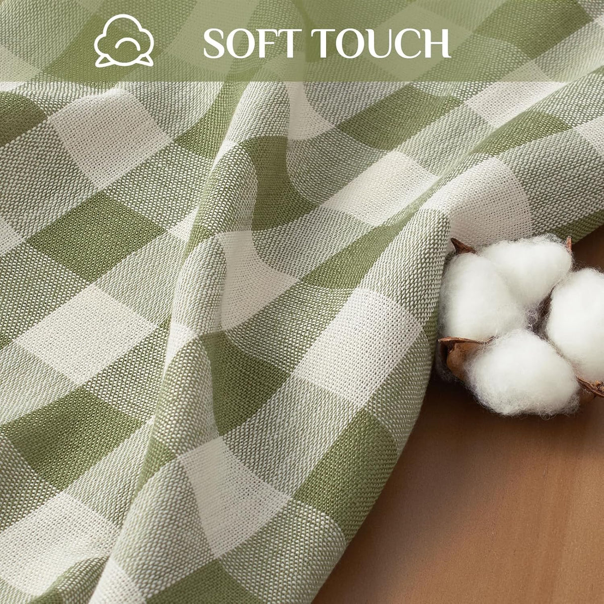 Softalker Gingham Rectangle Tablecloth with Tassel, Sage Green, 55" x 84"