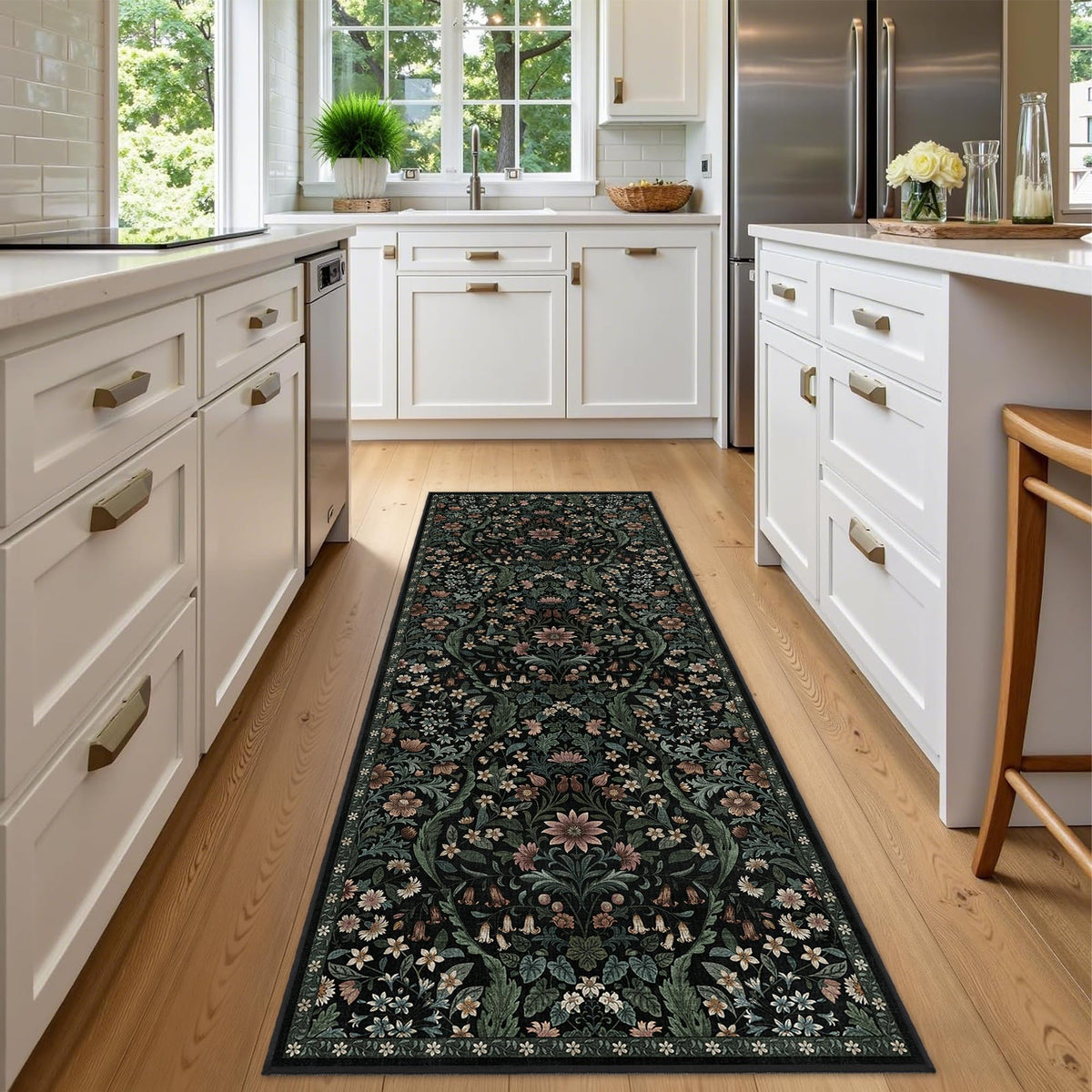 Floral Area Rug 5x7 Botanical Washable Carpet for Living Room