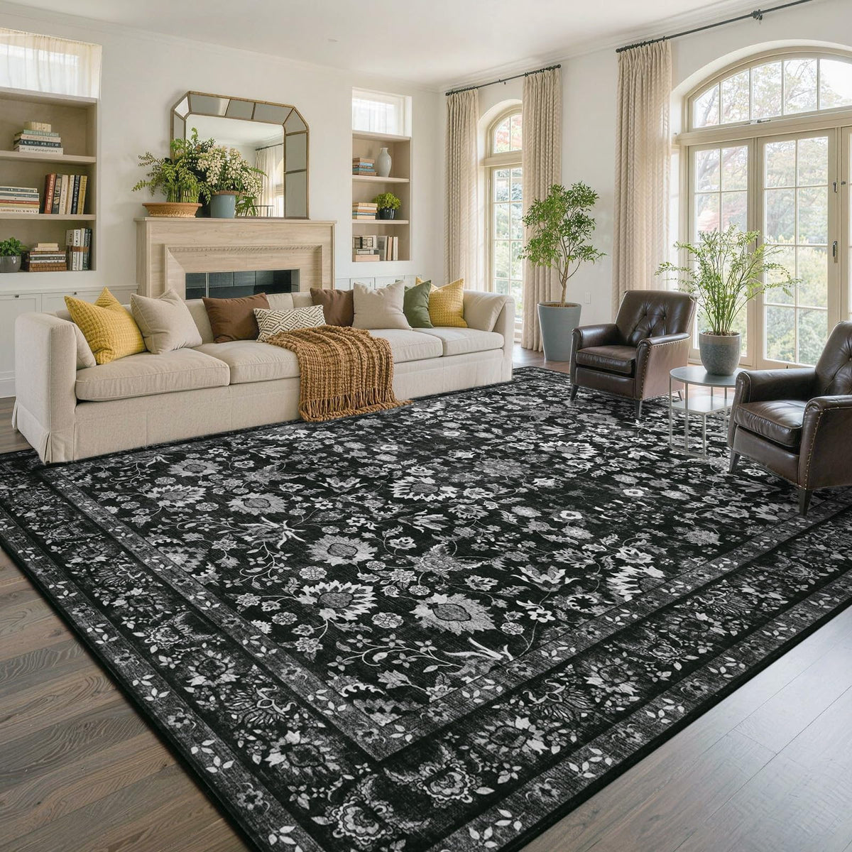 6x9 Ft Large Area Rugs for Living Room, Soft Non-Slip Machine Washable Rug, Vintage Stain Resistant Carpets for Bedroom Nursery Dining Room Home Decor (Beige)