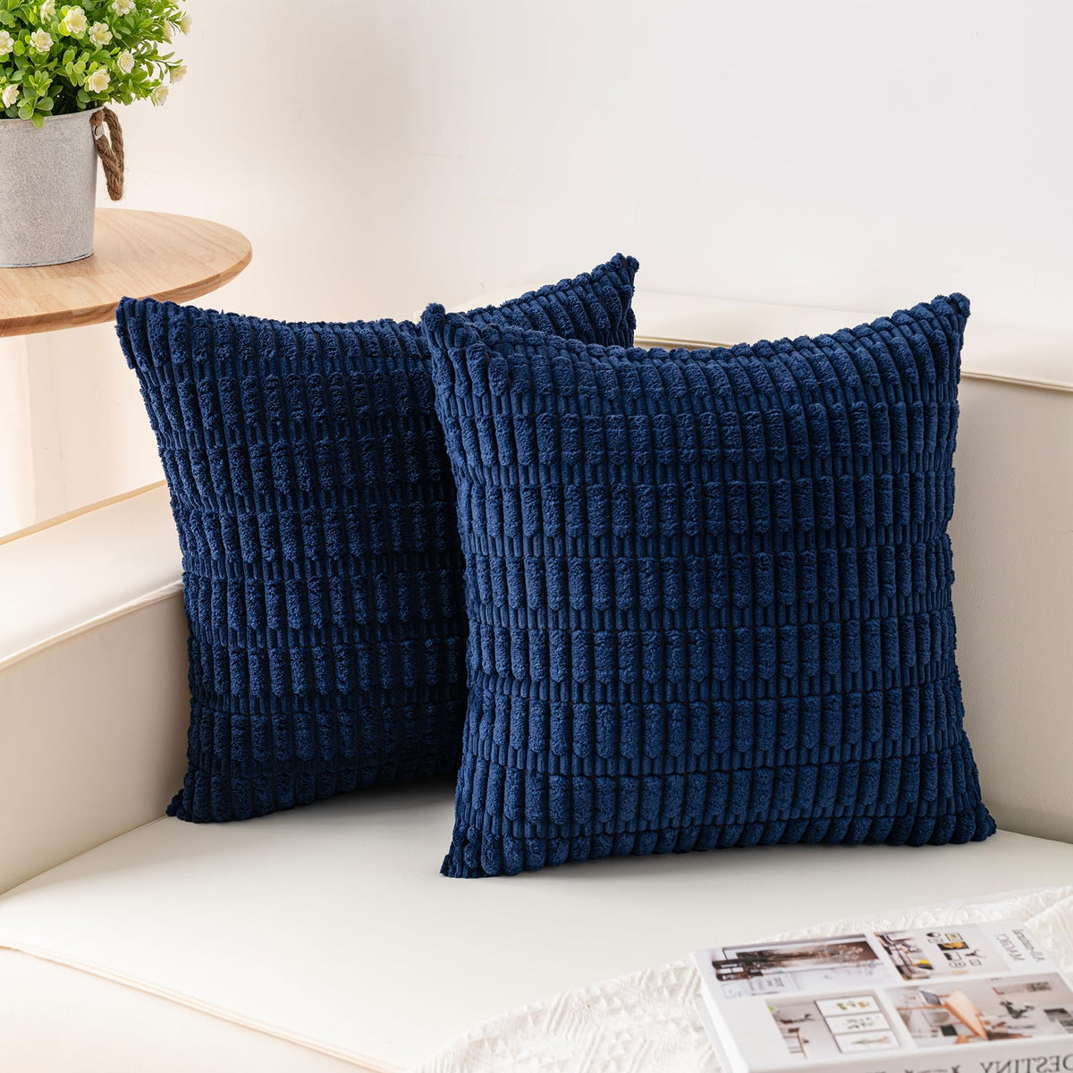 Pack of 2 Corduroy Decorative Throw Pillow Covers 18x18 Inch, Cream White