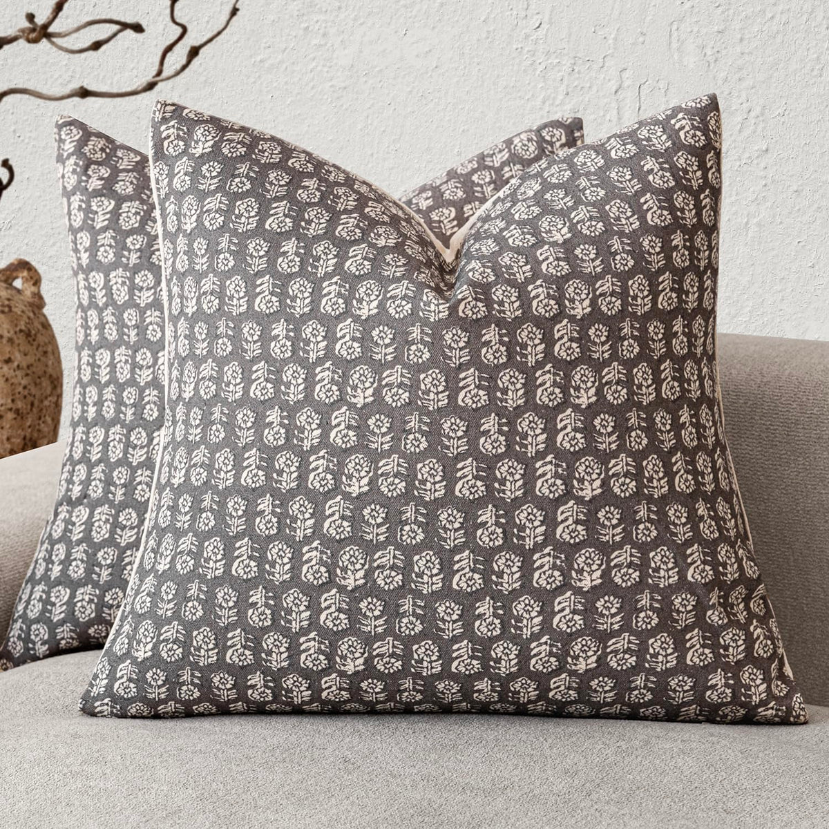 Foindtower Decorative Floral Print Throw Pillow Covers 20×20 Inch,Brown
