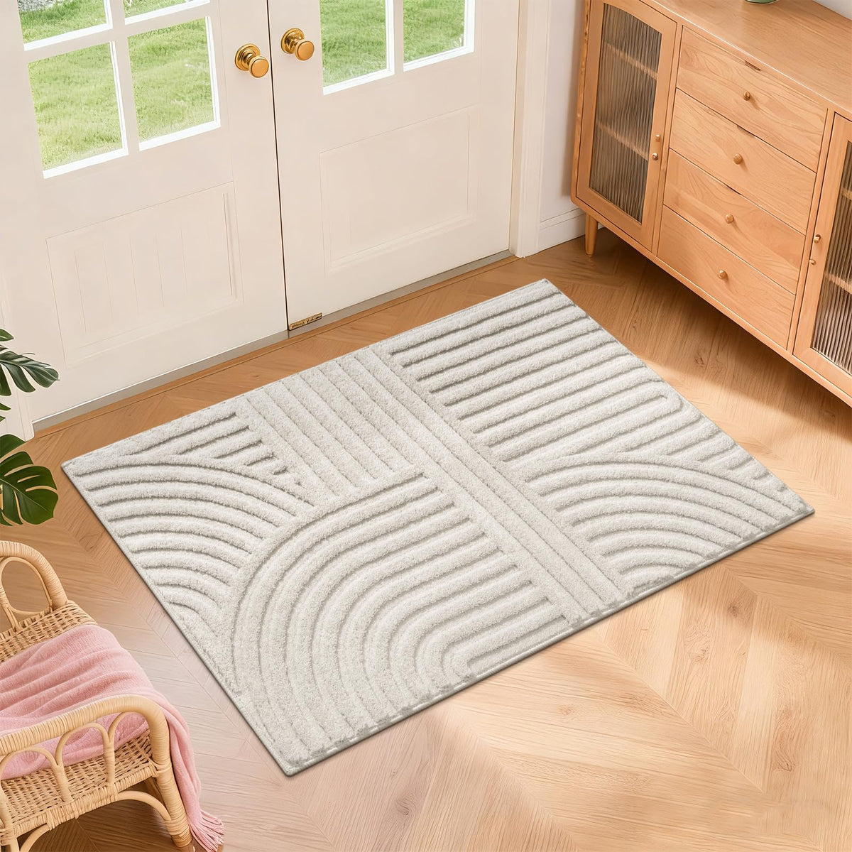 Pauwer 5x7 Area Rugs for Living Room, Modern Non Slip Washable Rug, Beige