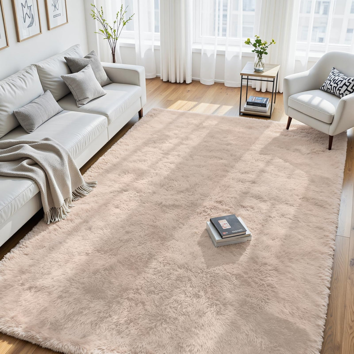 8x10 Fluffy Area Rug for Living Room: Soft Non-Slip Black Bedroom Carpet