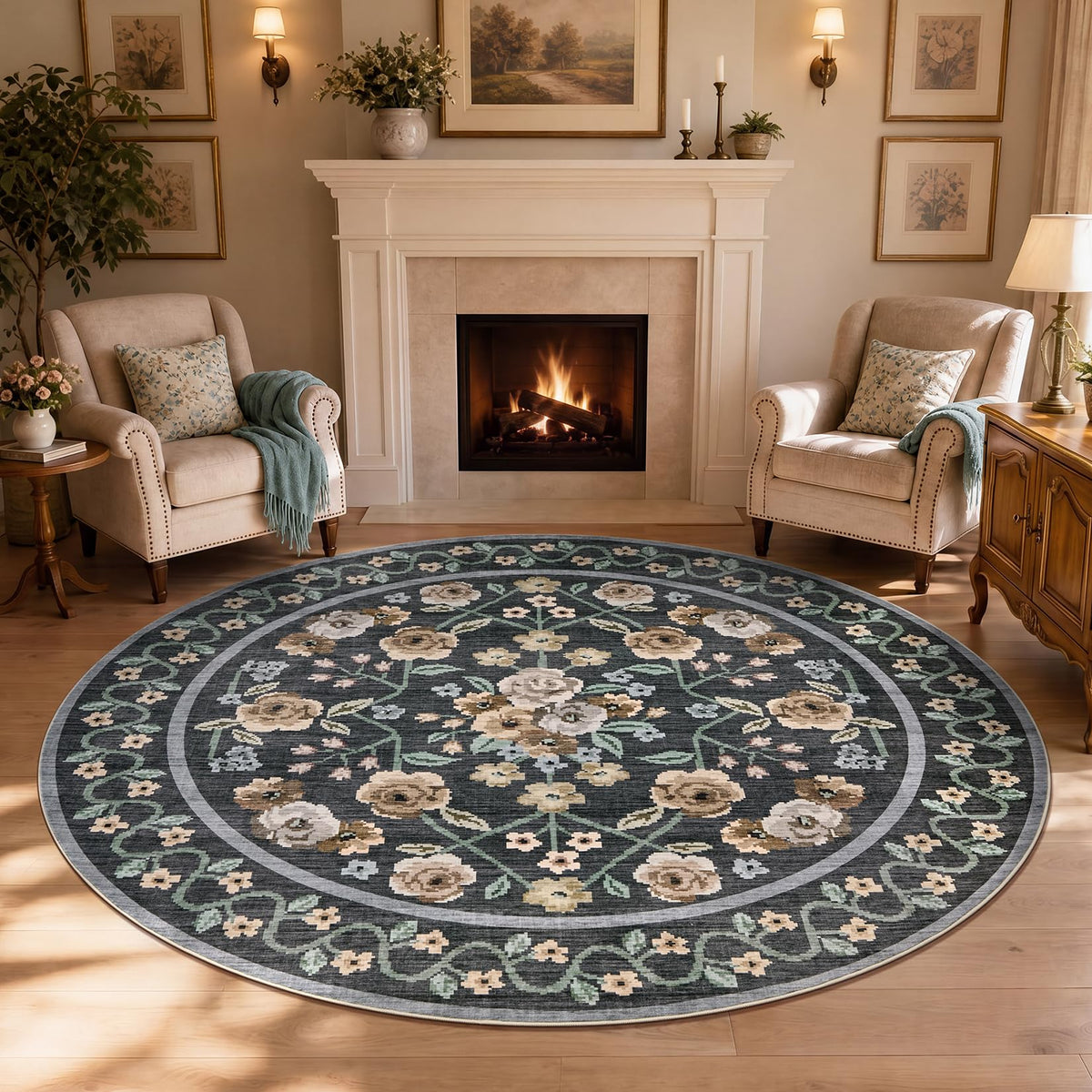 Garvee Beige Floral 5x7 Area Rug for Bedroom Living Room