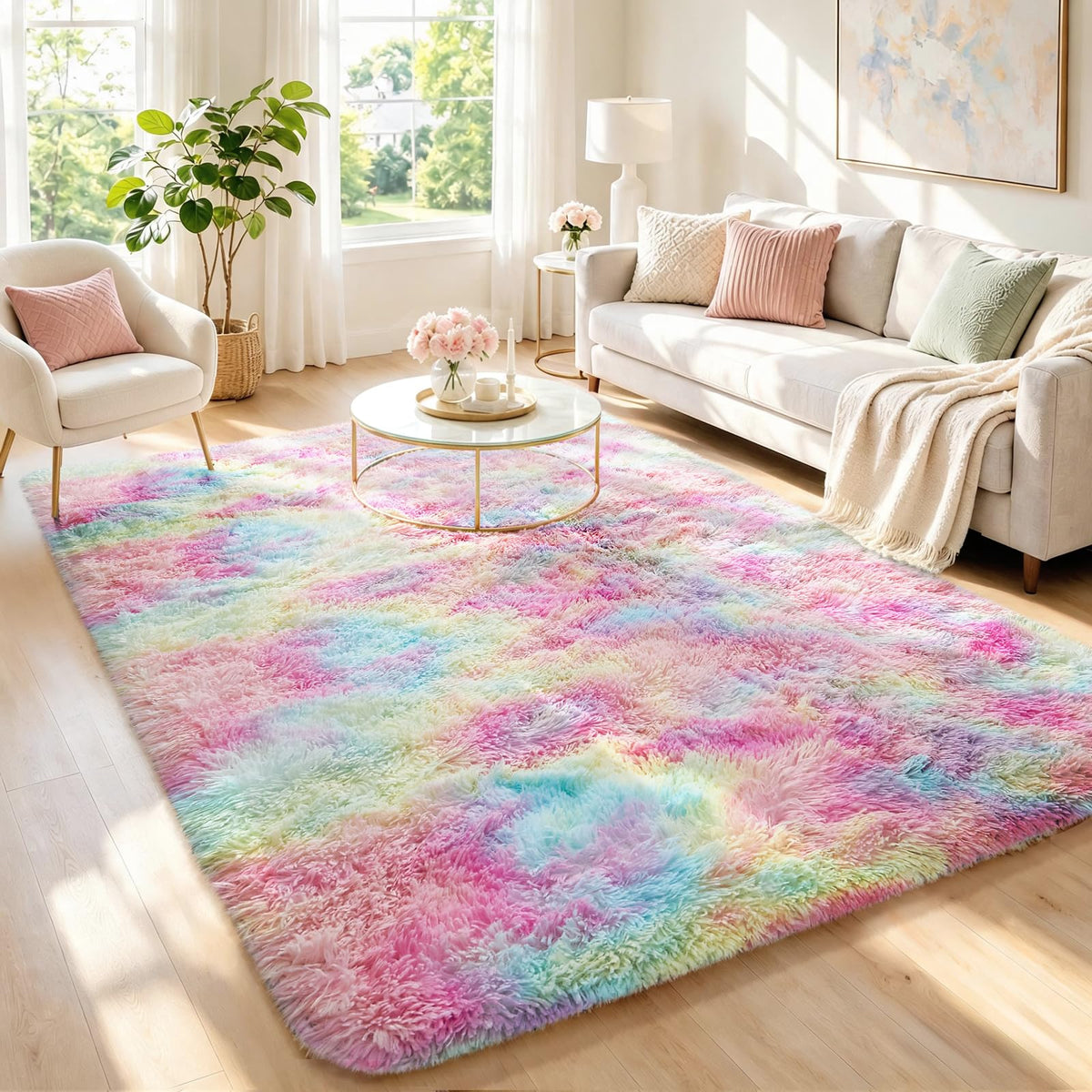 Ophanie Area Rugs for Living Room Bedroom, Washable Non-Slip Fluffy Soft Grey Shag Carpet, Indoor Floor Gray 4x6 Fuzzy Shaggy Living Room Plush Rug for Kids Home Dorm Decor Aesthetic