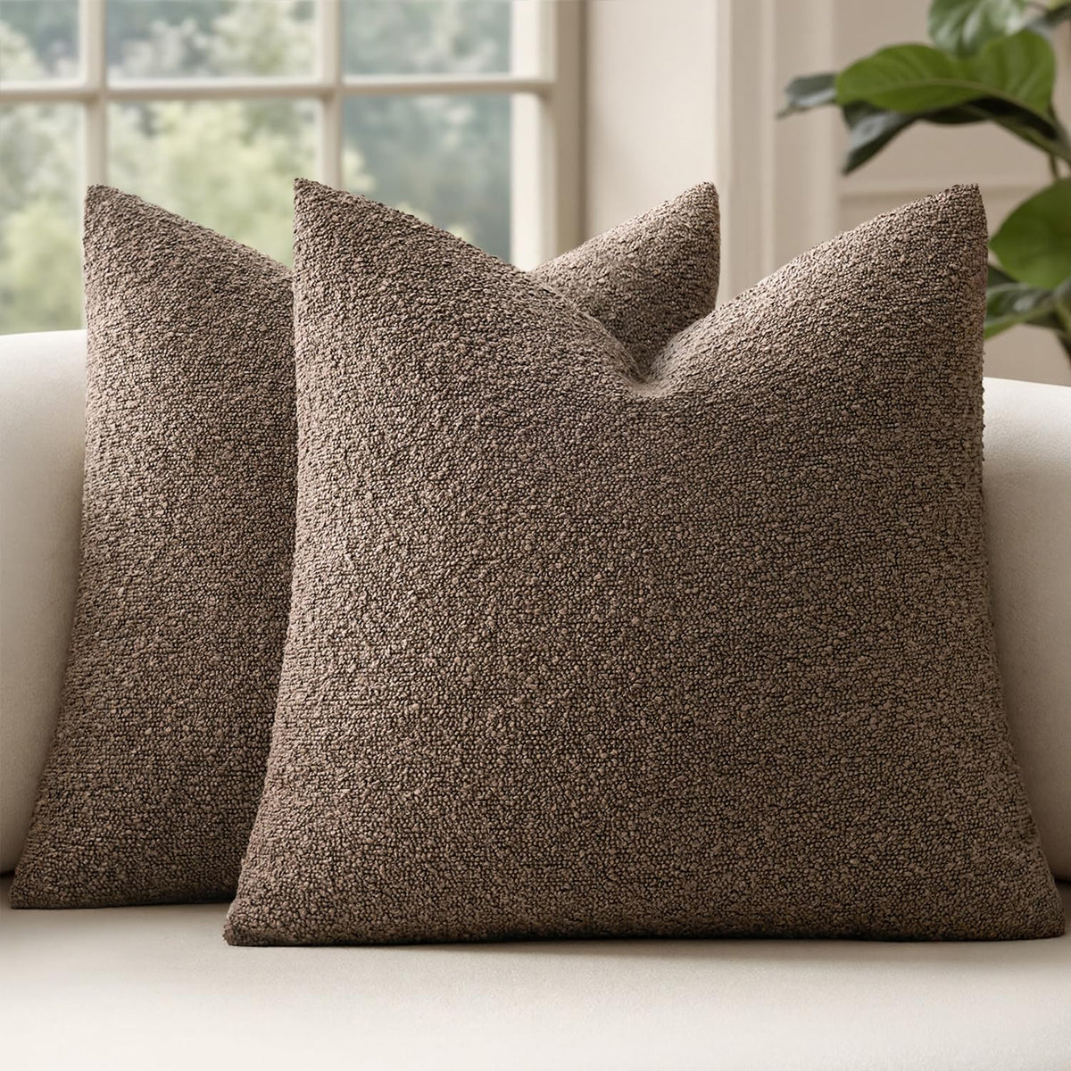 MIULEE 20x20 Decorative Boucle Couch Pillow Covers Brown