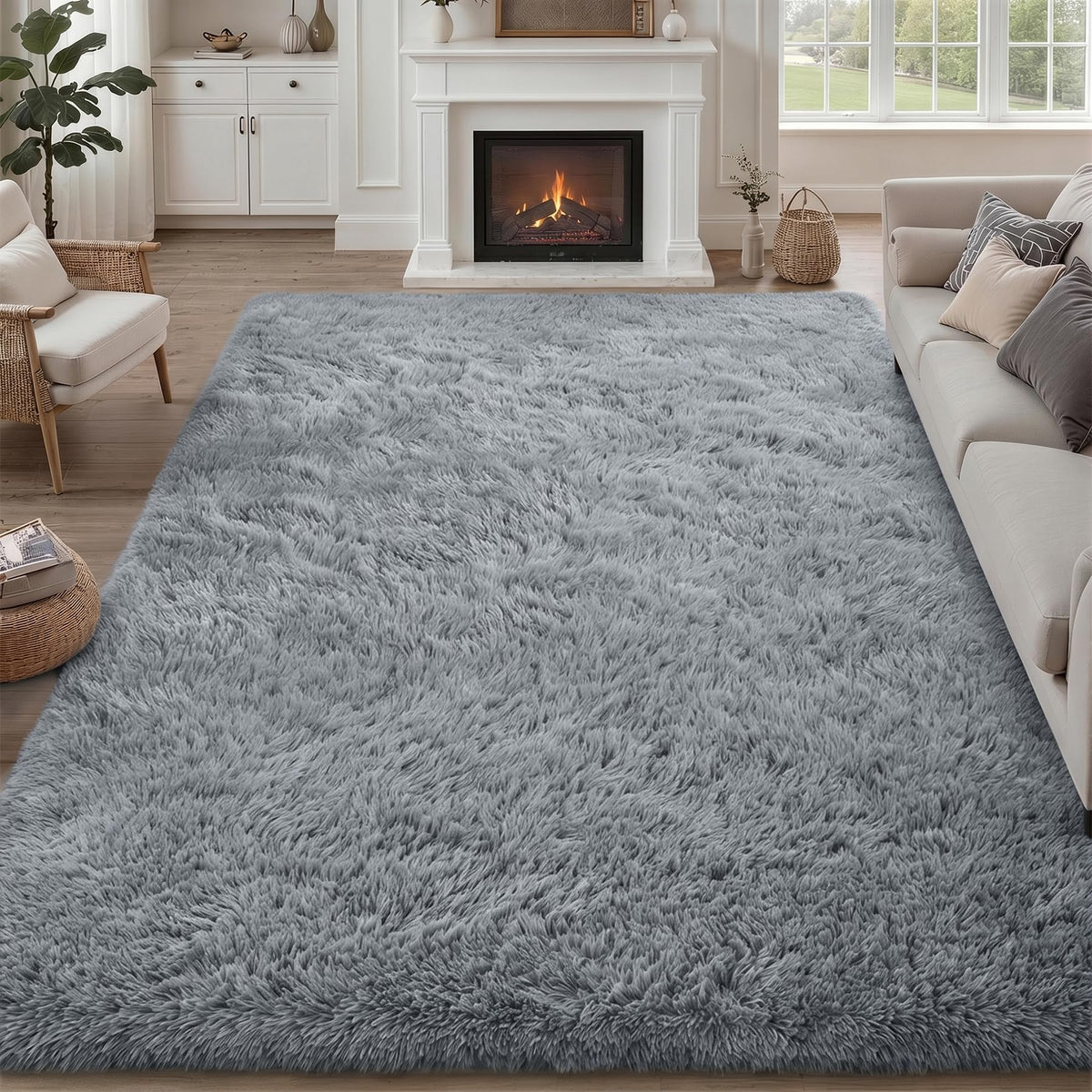 8x10 Area Rug Living Room Bedroom: Fluffy Plush Shag Carpet Black