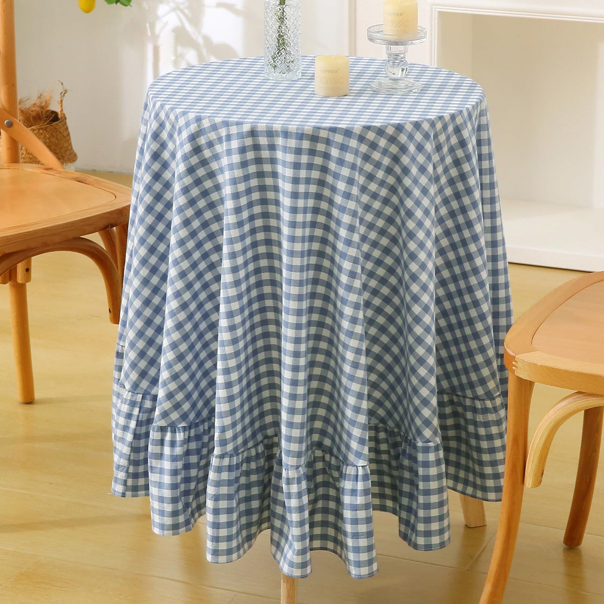 Blush White Gingham Ruffled Table Cloth Rectangular 120“x60”