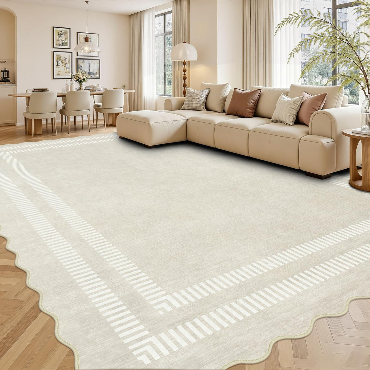 Area Rugs 5x7 Living Room Washable Modern Rug, Neutral Beige Soft Non Slip Rugs Ultra-Thin Indoor Carpet for Bedroom Dining Room Nursery Home Office