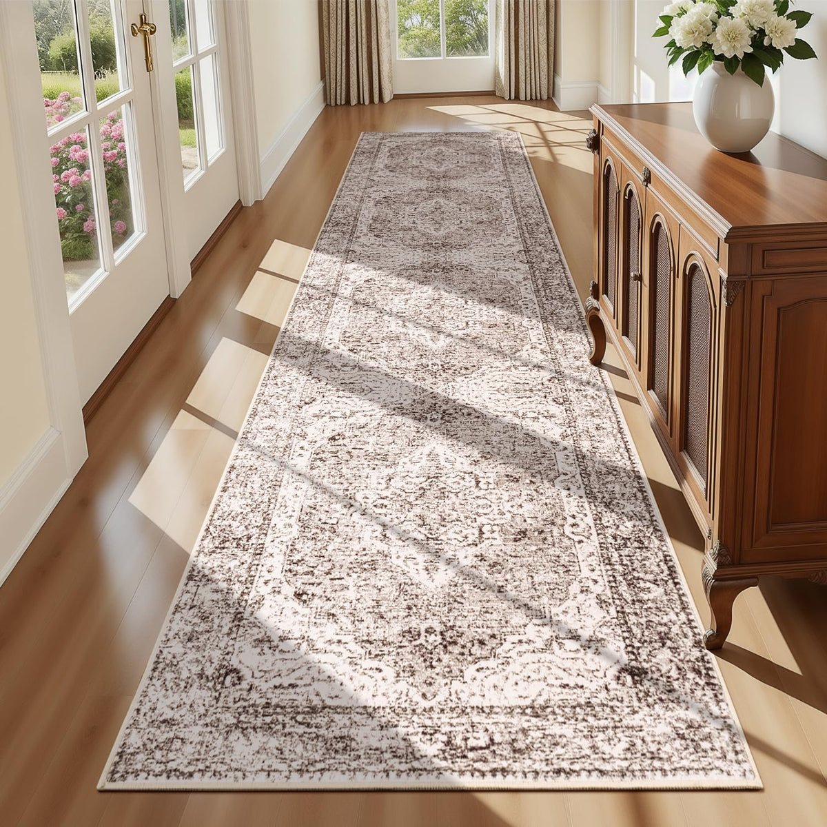 Lofus 5x7 Area Rugs for Living Room Bedroom, Soft Boho Carpet Floral Brown