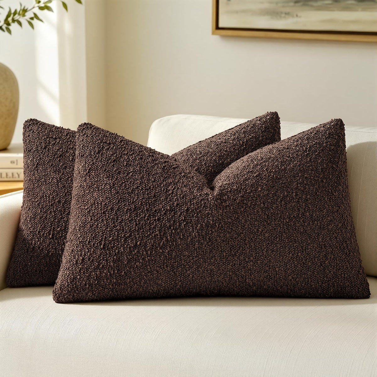 MIULEE 20x20 Decorative Boucle Couch Pillow Covers Brown