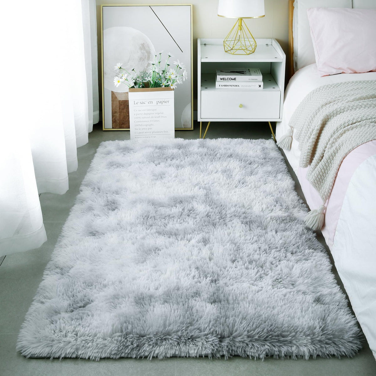 Pink Fluffy 4x6 Area Rugs for Bedroom Girls, Plush Washable Carpet