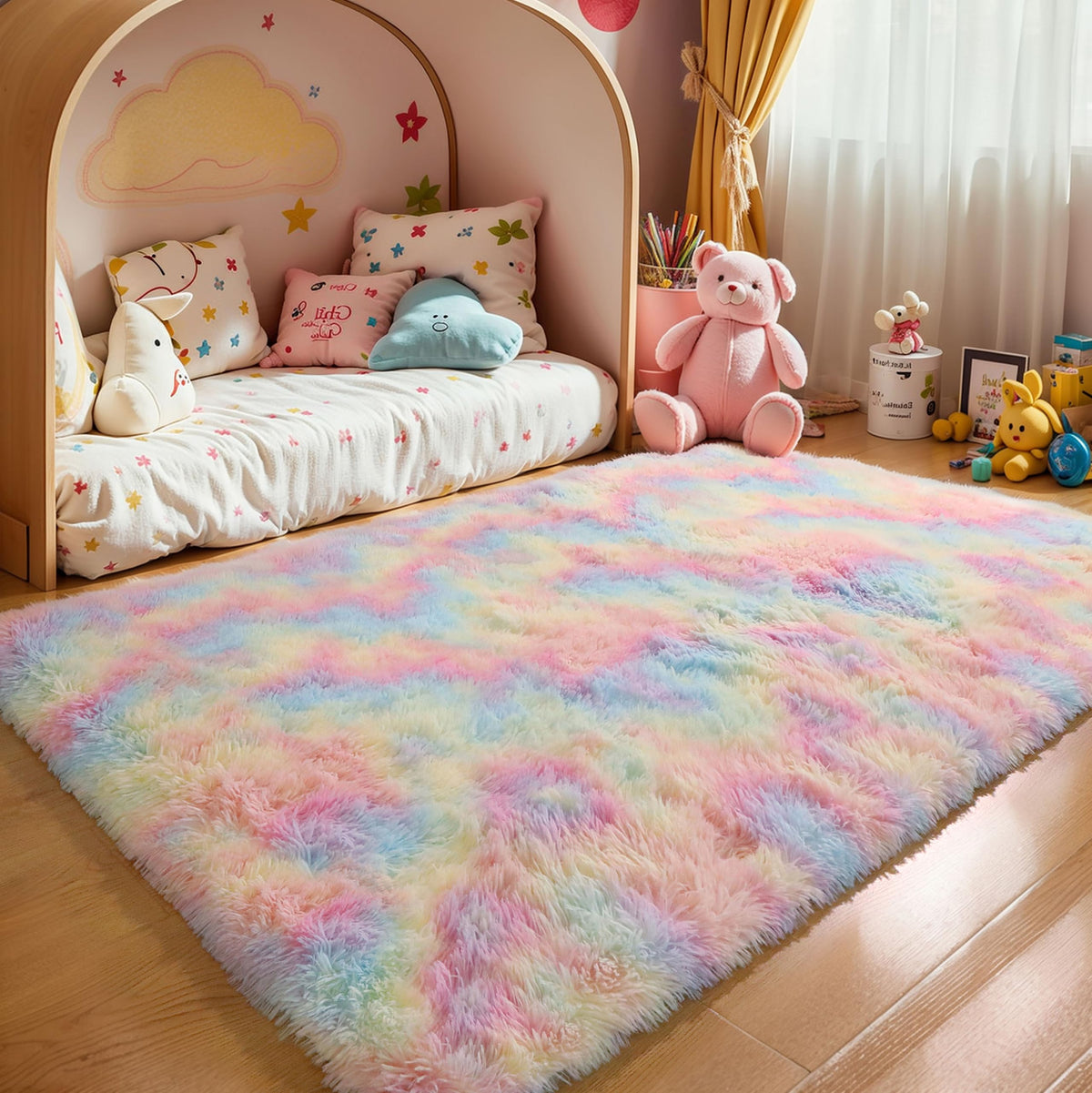 Pink Fluffy 4x6 Area Rugs for Bedroom Girls, Plush Washable Carpet
