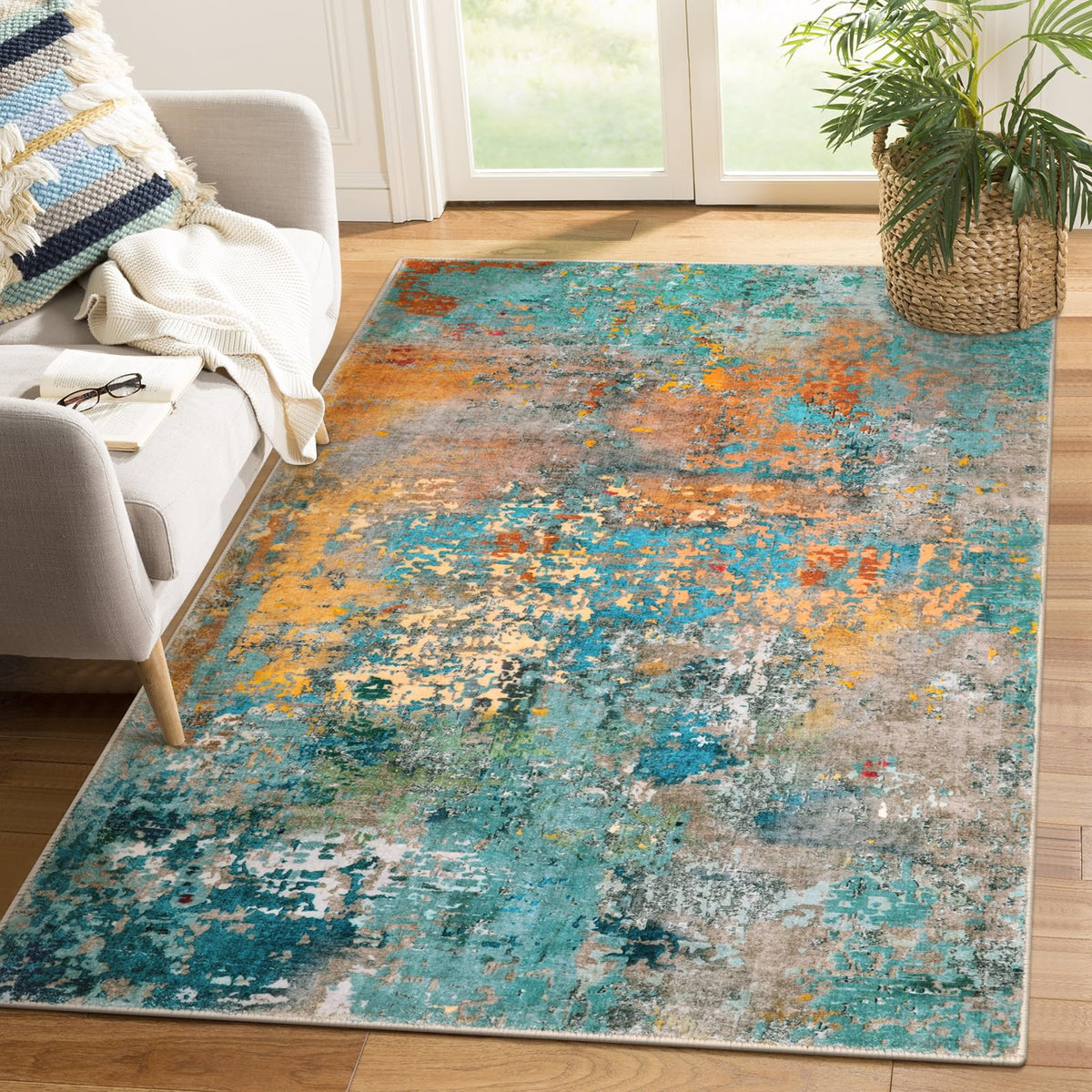 Lahome Modern Abstract Washable 5x7 Area Rugs for Living Room, Colorful Soft Bedroom Rug Low Pile Non Slip,Stain Resistance Dining Room Carpet for Nursery Office Entrance Home Office Decor