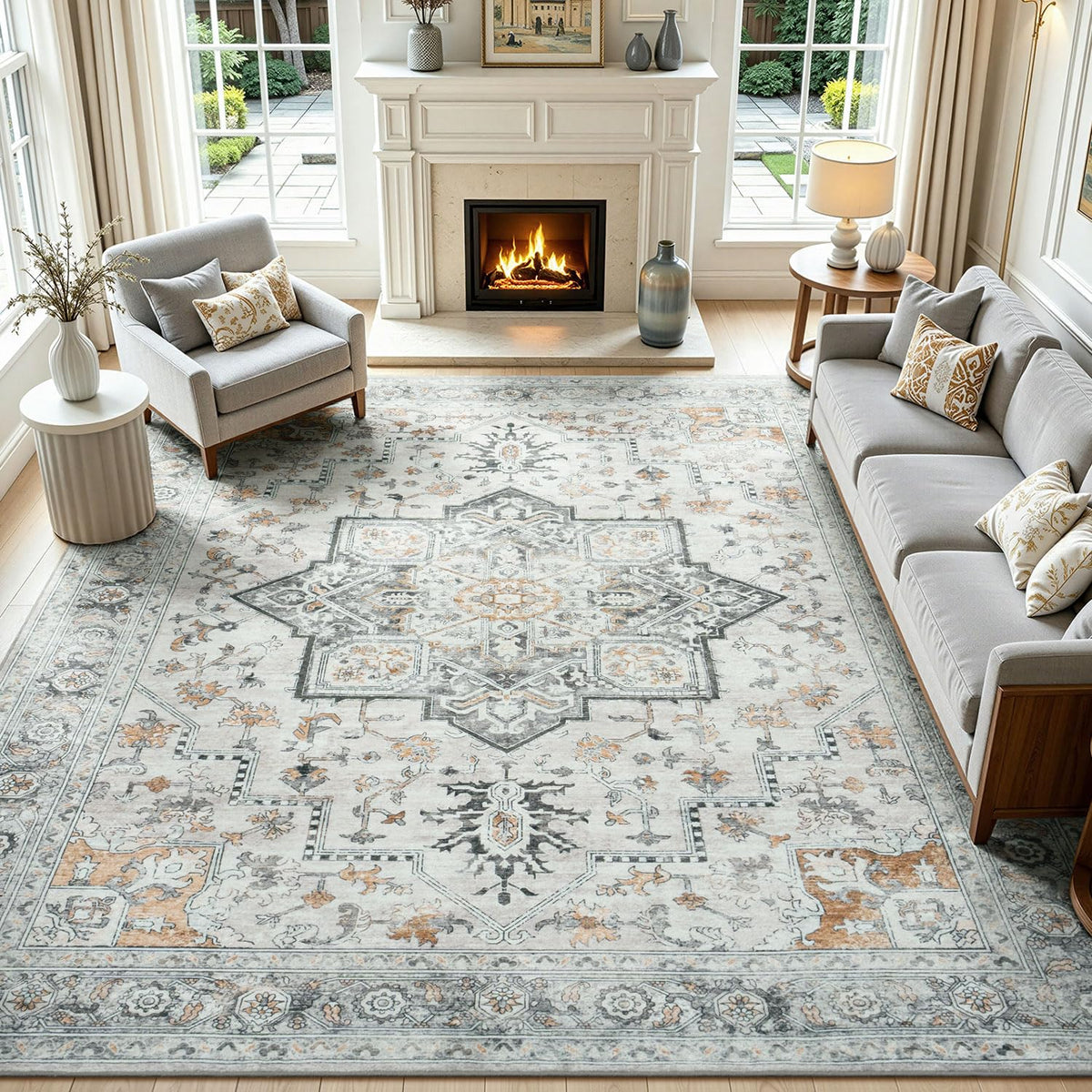Lofus 5x7 Area Rugs for Living Room Bedroom, Soft Boho Carpet Floral Brown