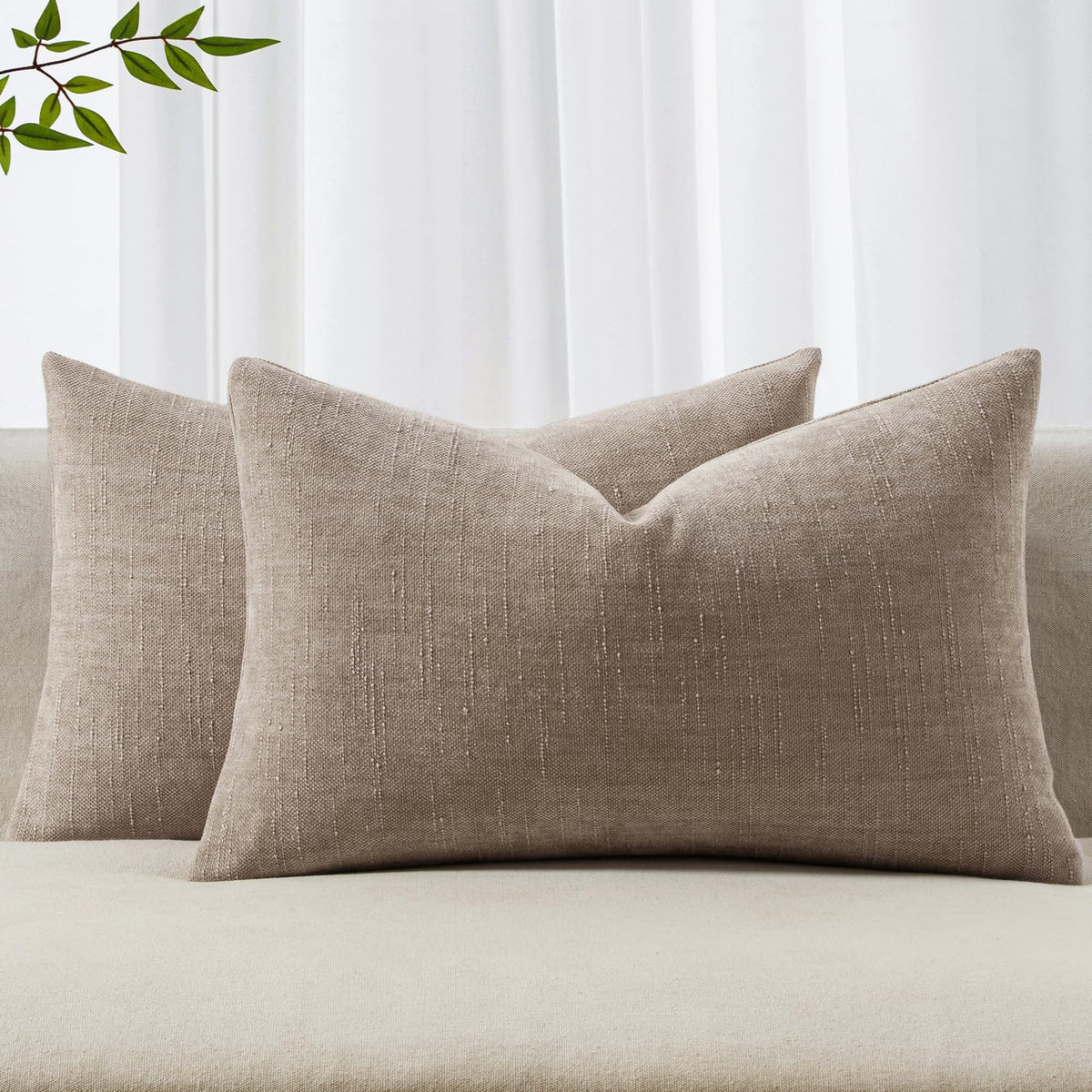 MIULEE Textured Chenille Throw Pillow Covers 20x20 Inch Taupe Grey